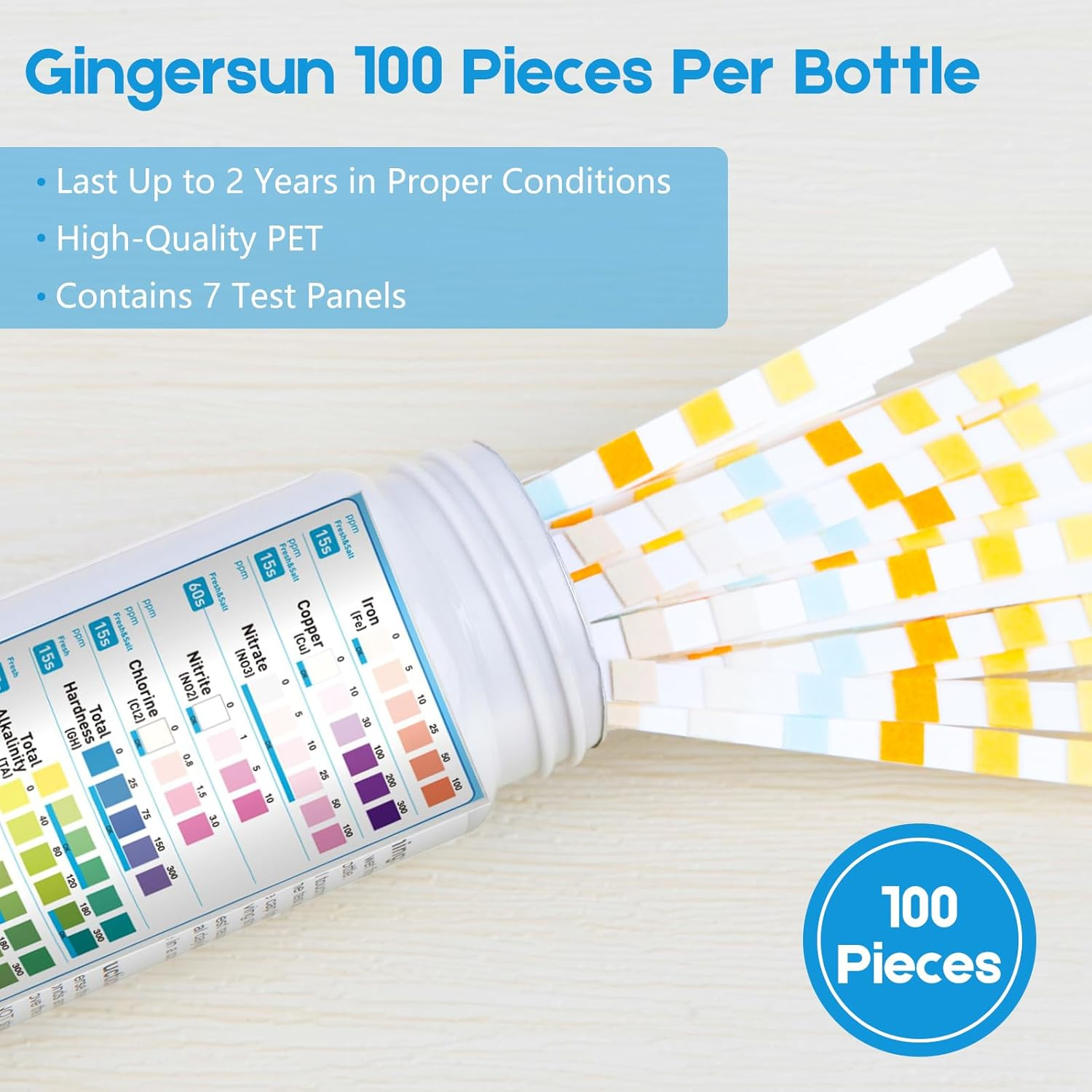 100 Strips Pack 9 in 1 Aquarium Test Kit, Fish Tank Test Strips, Freshwater Aquarium Test Kit to Detect Fe Cu Ph Nitrite Nitrate Chlorine Carbonate Total Alkalinity Hardness image number 5