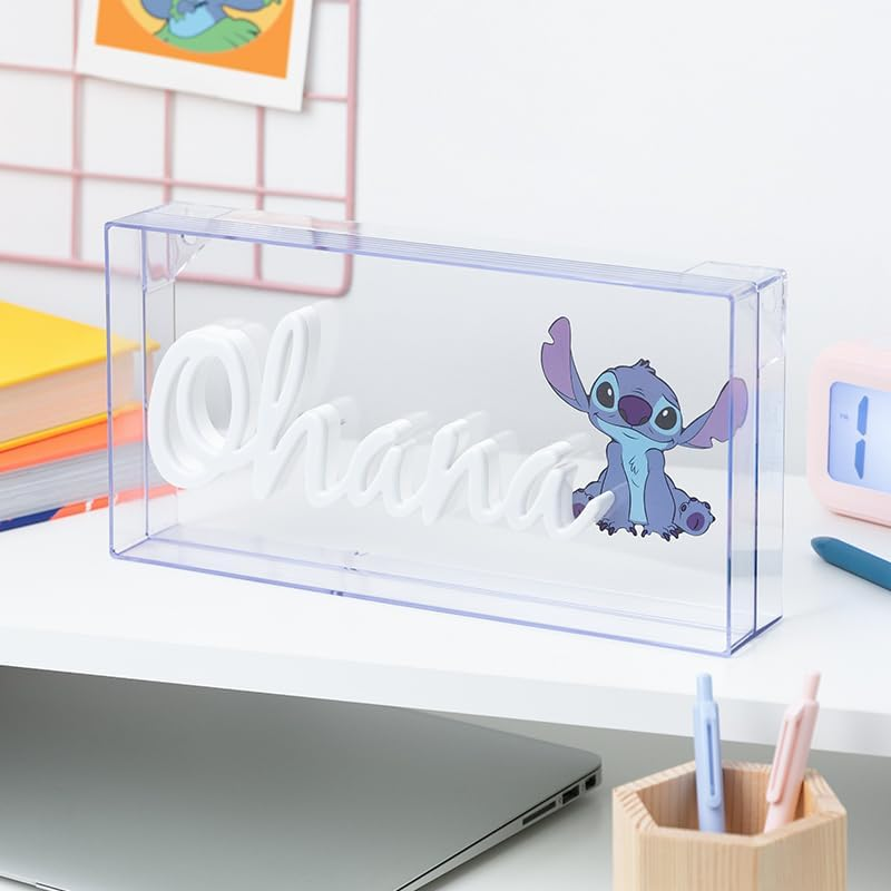 Stitch Ohana Light Officially Licensed Lilo Lamp, Disney Collectible Gift, LED Bedside Table Bedroom Night Light Decor | Paladone, Blue image number 1