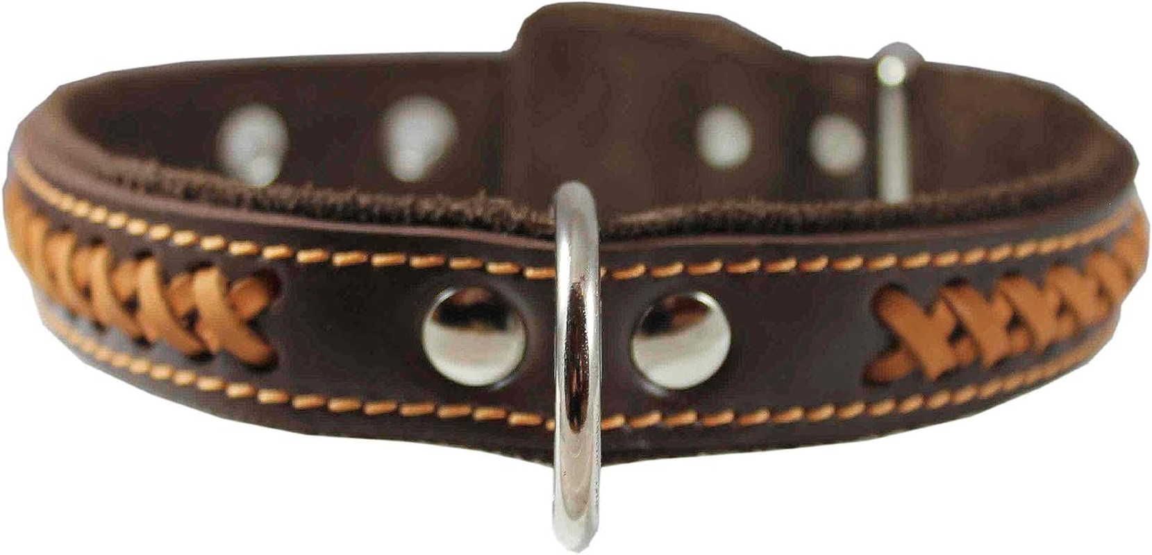 Genuine Leather Braided Dog Collar, Brown 1.25" Wide. Fits 16"-20.5" Neck. image number 4