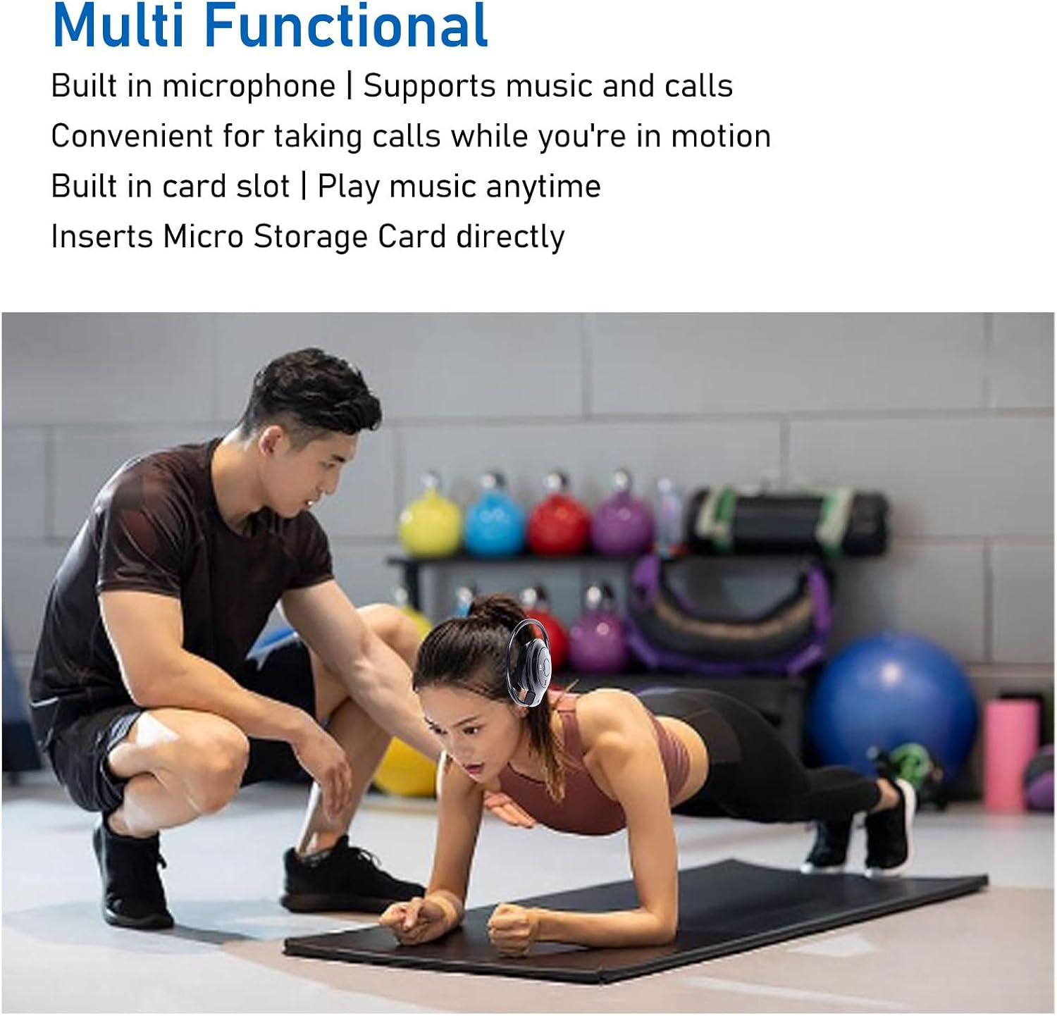 Plyisty over Ear Headphones Wireless Headset with Microphone Foldable Stereo Hifi Sound Black Running image number 4