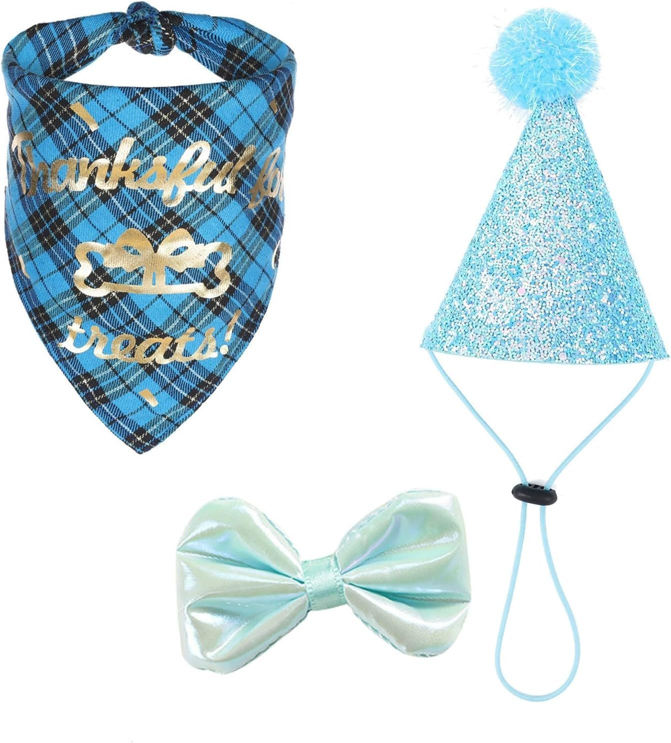 Dog Birthday Party Supplies, Dog Birthday Set Bandana Hat Banner Balloon Bowtie Triangle Scarf Cat Party Accessories Pet Boy/Girl Decoration Set (Blue) image number 5