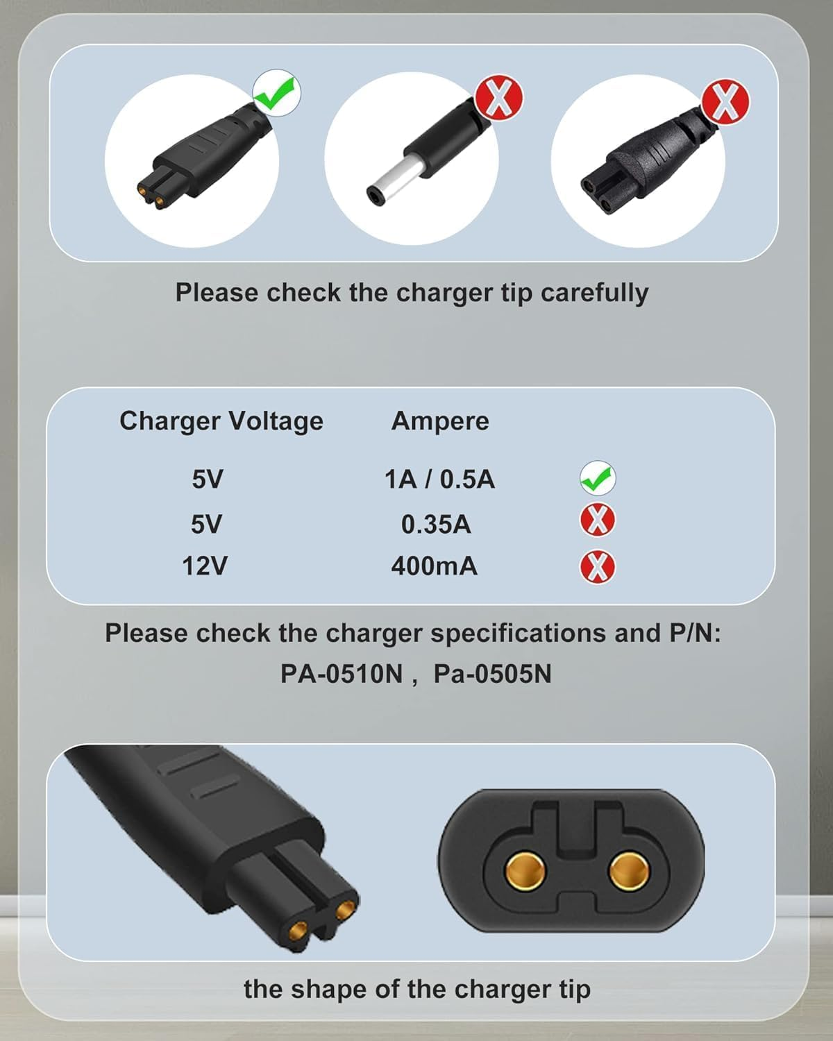 Replacement Shaver Charger 5V for Remington Shaver HC4250 HC5870 PF7500 PF7600 PG6250 PG6255 PG6170 PG6171 XR7000 XF8550 XF8700 XR1400 XR1430 HC5950, 5V Trimmer Shaver Charger Cord for Remington Razor image number 2