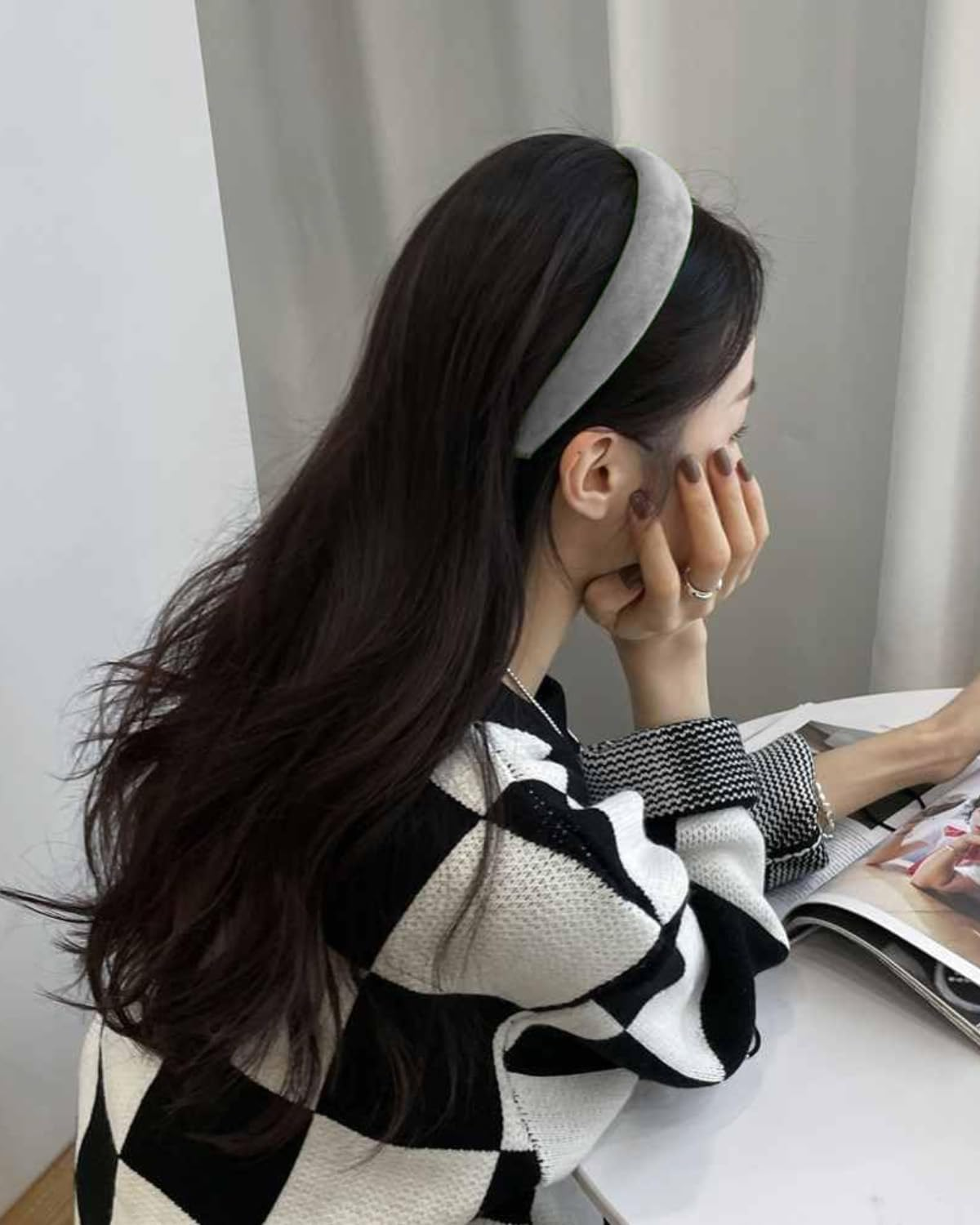 YOCDNOV 1 Piece Retro Style Velvet Padded Headbands - Classic Pink Headband Hair Band Women Wide Headband 3Cm Hair Accessories (Grey) image number 1