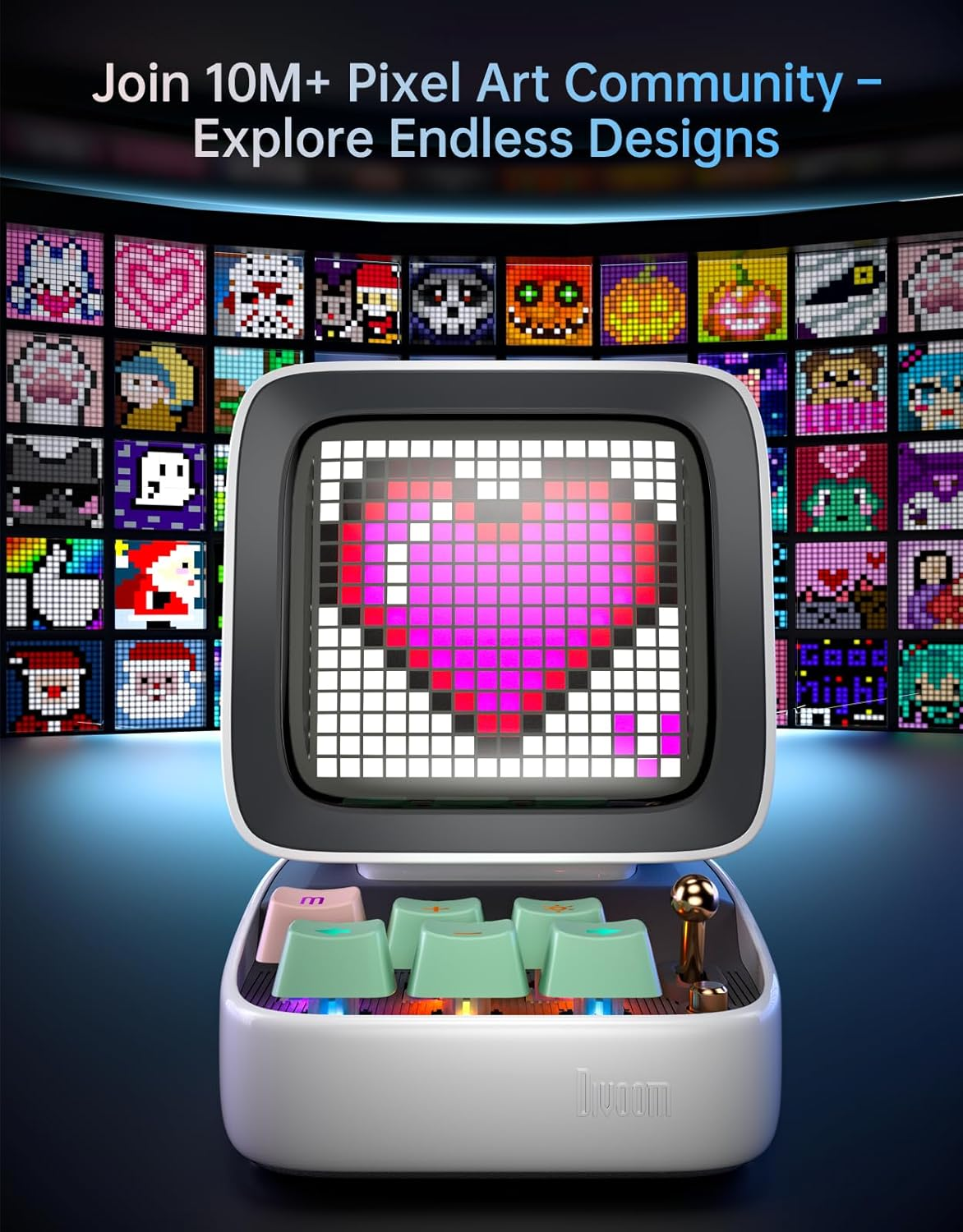 Divoom Ditoo Pixel Art Gaming Portable Bluetooth Speaker with App Controlled 16X16 LED Front Panel, Also a Smart Alarm Clock (White)