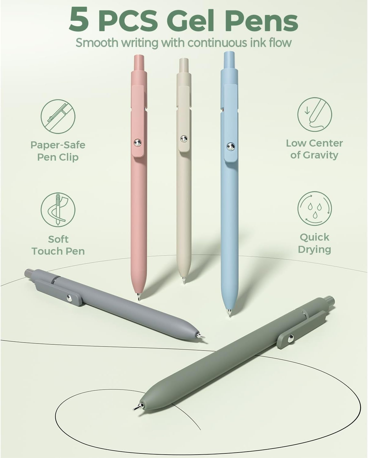 Four Candies 56 PCS Aesthetic School Supplies with Large Pencil Case, 6 Colored Ballpoint Pens, 12 Pastel Highlighters, 5 Black Ink Gel Pens, 9 Mechanical Pencils 0.5-2.0Mm Student Essentials (Green) image number 6