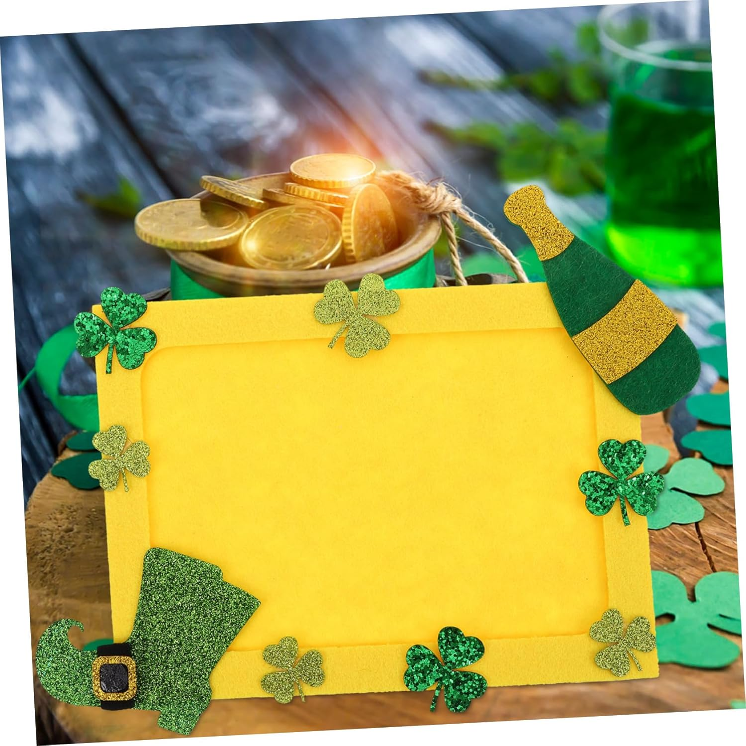 Milisten Patrick'S Day Photo Frame Green Shamrock Design Unfinished Nonwoven Craft for Home Decor Easy to Assemble Holiday Decoration for Celebrating Patrick'S Day image number 2