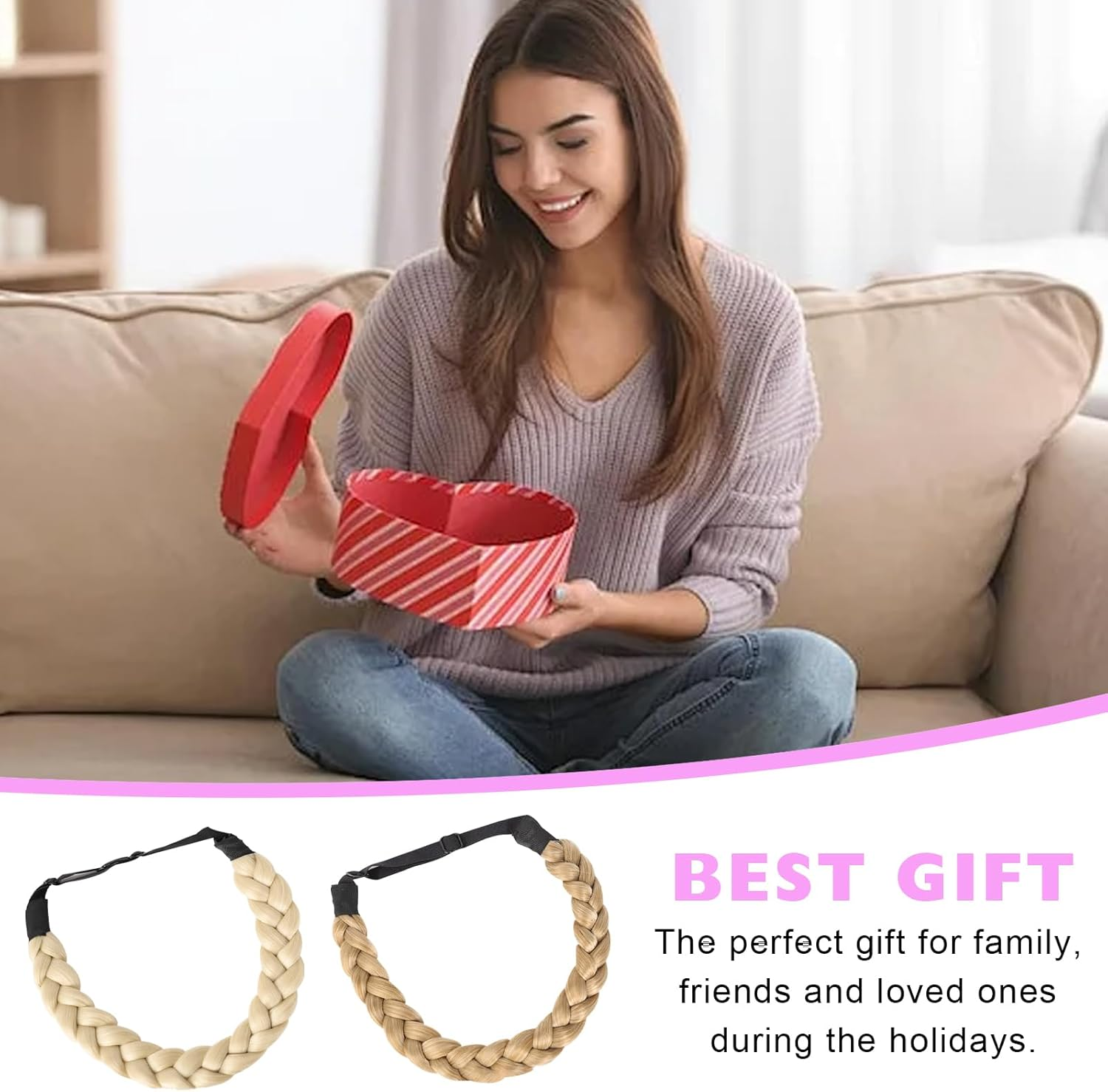 BSITSSS Pack of 2 Women'S Headbands, 3 Strands Synthetic Braided Headband, Light Blonde & Golden Blonde Headband, Adjustable for Women, Girls, Wedding, Birthday Party image number 6