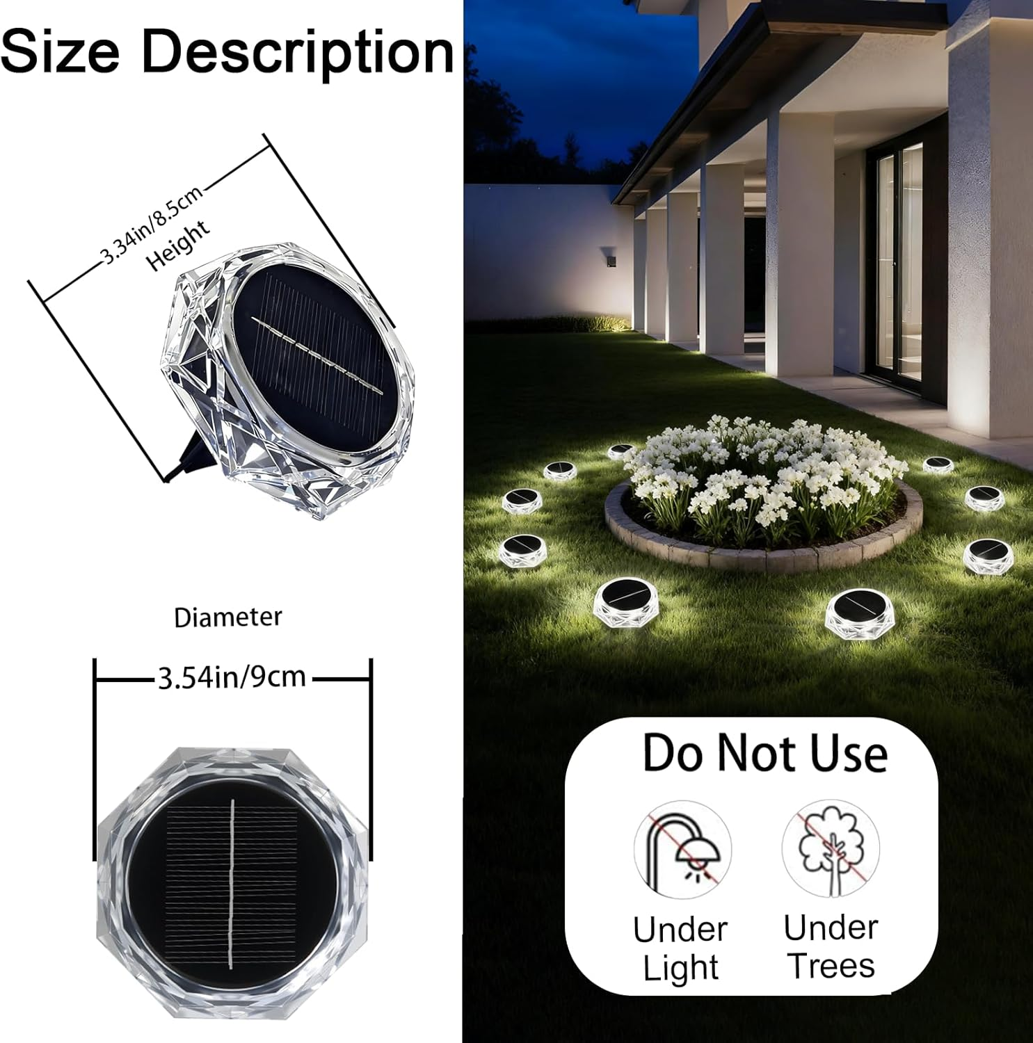 Hqynss Solar Lights Outdoor Garden, 6 Pack IP65 Waterproof Diamond LED Solar Ground Lights, 8 LED Disk Lights for Garden Pathway Lawn Patio Yard Landscape (Cool White) image number 2