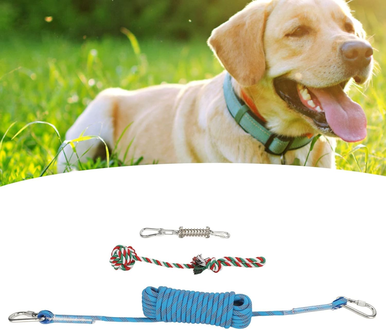 32.8Ft Spring Pole Dog Rope Toys, Stainless Steel Adjustable Height Heavy Duty Muscle Builder Interactive Tether Tug Toy, Bungee Dog Toy Outdoor Hanging Toys for Large Dogs
