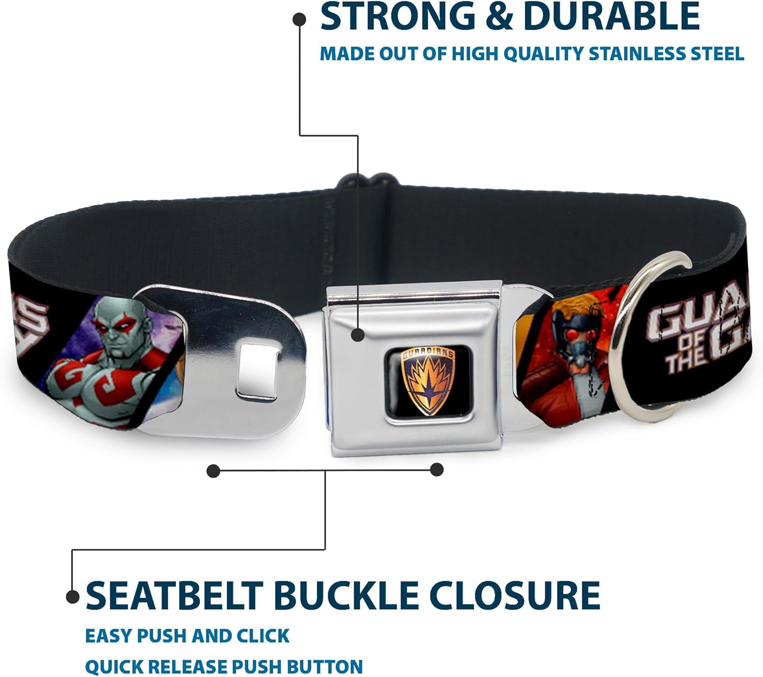 Buckle-Down Seatbelt Buckle Dog Collar - Guardians of the Galaxy 5-Character Pose Blocks - 1" Wide - Fits 9-15" Neck - Small image number 3