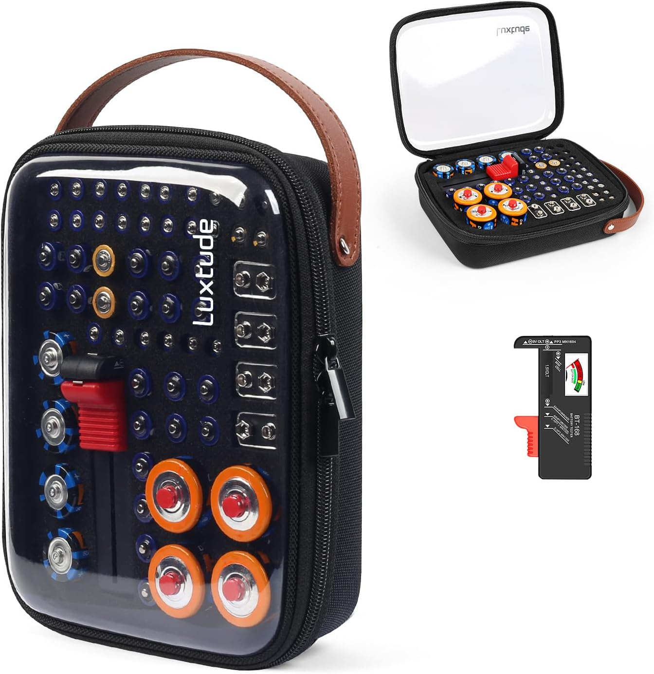 Luxtude Battery Storage Organizer, Clear Battery Organizer Storage Case with Tester,Hard Batteries Holder, Portable Batteries Case Organizers, Drawer Caddy, Camping Accessories (Black) image number 2