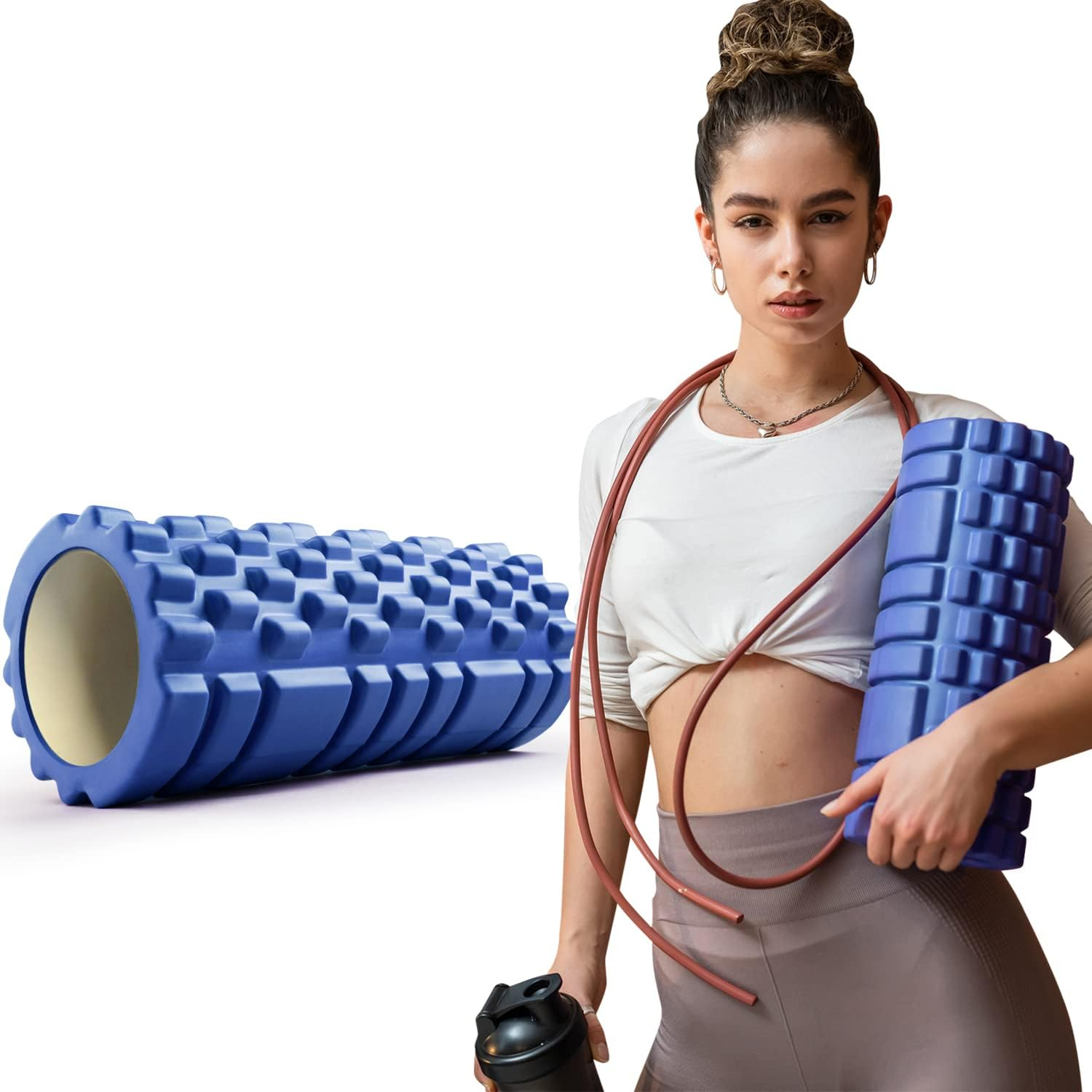 IWORKOUT Foam Roller - EVA Foam Roller with Grid/Bump Texture, Medium Density Deep Tissue Massager for Muscle Massage and Myofascial Trigger Point Release (Blue) image number 5