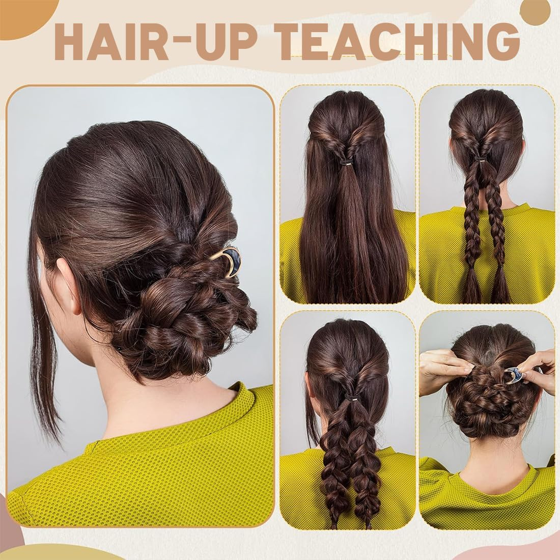 QOWIJEX Pack of 3 U-Shaped Hairpin French Style Hair Clip Shell Hair Pin Metal Hairpin Fork Sticks Tines Chignon Pens for Women Hair Styling Accessories (Pink + Azul + White) image number 5