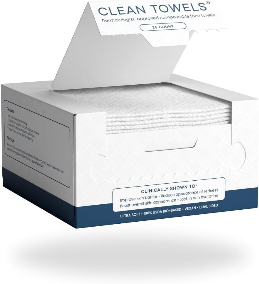 Clean Skin Club Clean Towels | Worlds 1ST Biodegradable Face Towel | Disposable Makeup Removing Wipes | Dermatology Tested & Approved | Vegan & Cruelty Free | Super Soft for Sensitive Skin | Dry Towelettes (Pack of 1 (25CT)) image number 6