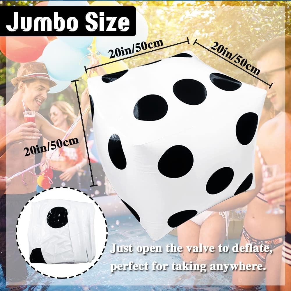 2 Pcs 20 Inch Jumbo Inflatable Dice,Giant Inflatable Dice,Large Inflatable Dice Toy for Indoor Outdoor Broad Game,Pool Party,Ludo,White and Black image number 5