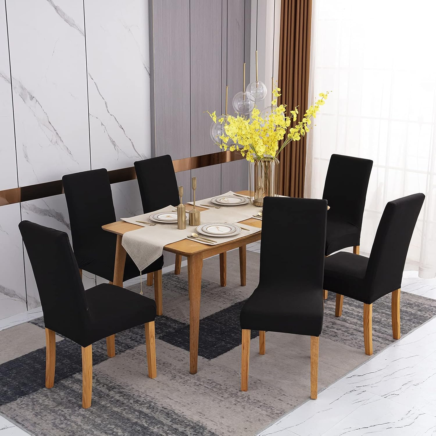 Stretch Dining Chair Covers Soft Removable Kitchen Seat Covers Parsons Chair Slipcovers for Dining Room (6, Black) image number 2