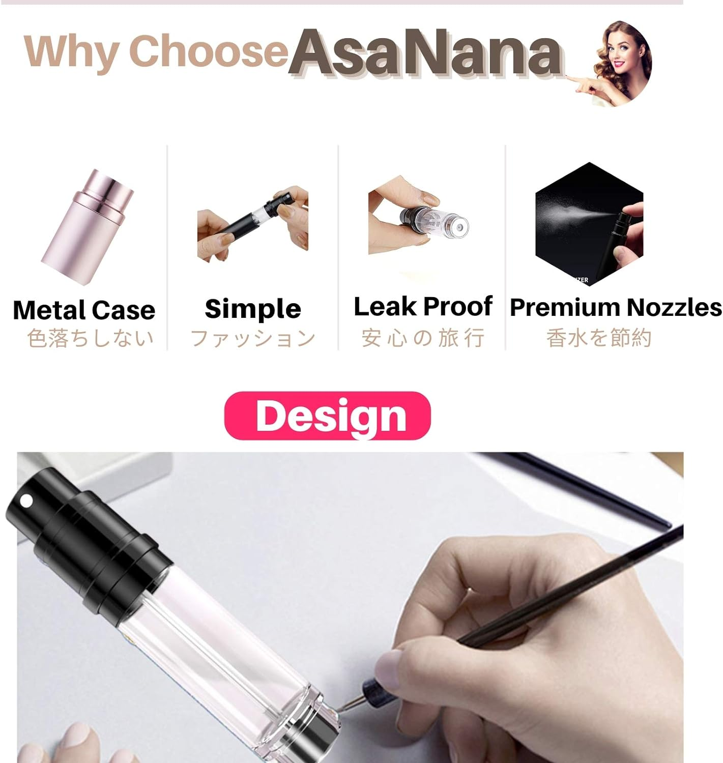 Asanana Perfume Atomizer Bottle, Refillable and Leak Proof Empty Perfume Atomizer for Men and Women, 5ML (Pink)
