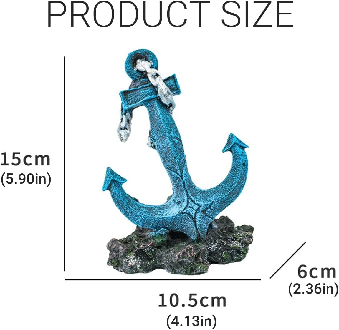 AIMALL Resin Aquarium Anchor Decoration 5.9In Fish Tank Shipwreck Ornament with Chain Detail for Underwater Marine Landscape Decor, 4.13In Base Width image number 1