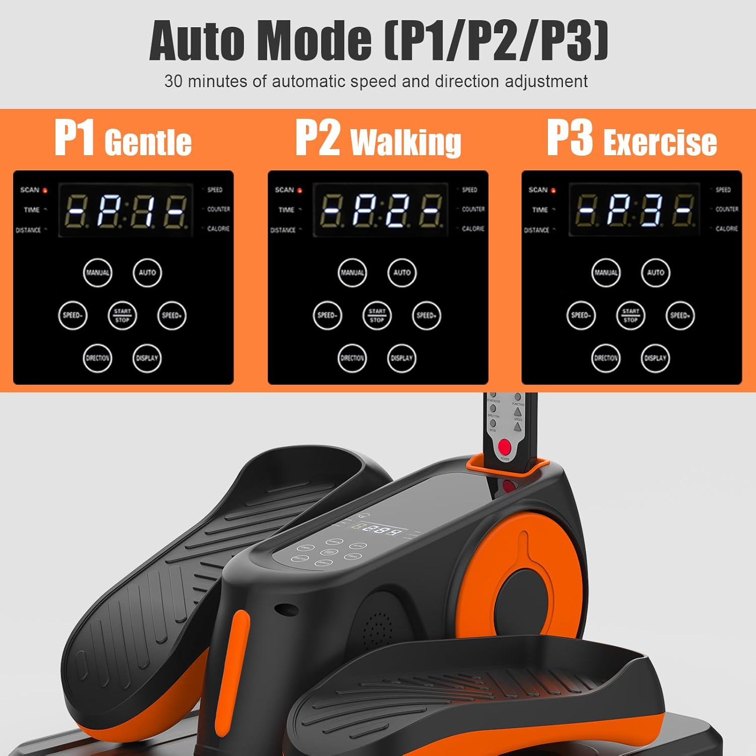 Advwin under Desk Elliptical Machine, Portable Electric Seated Pedal Exerciser for Seniors W/12 Adjustable Speed & 3 Auto Mode, Quiet Leg Exerciser Machine for Home Office with Non-Slip Pad & Display image number 3