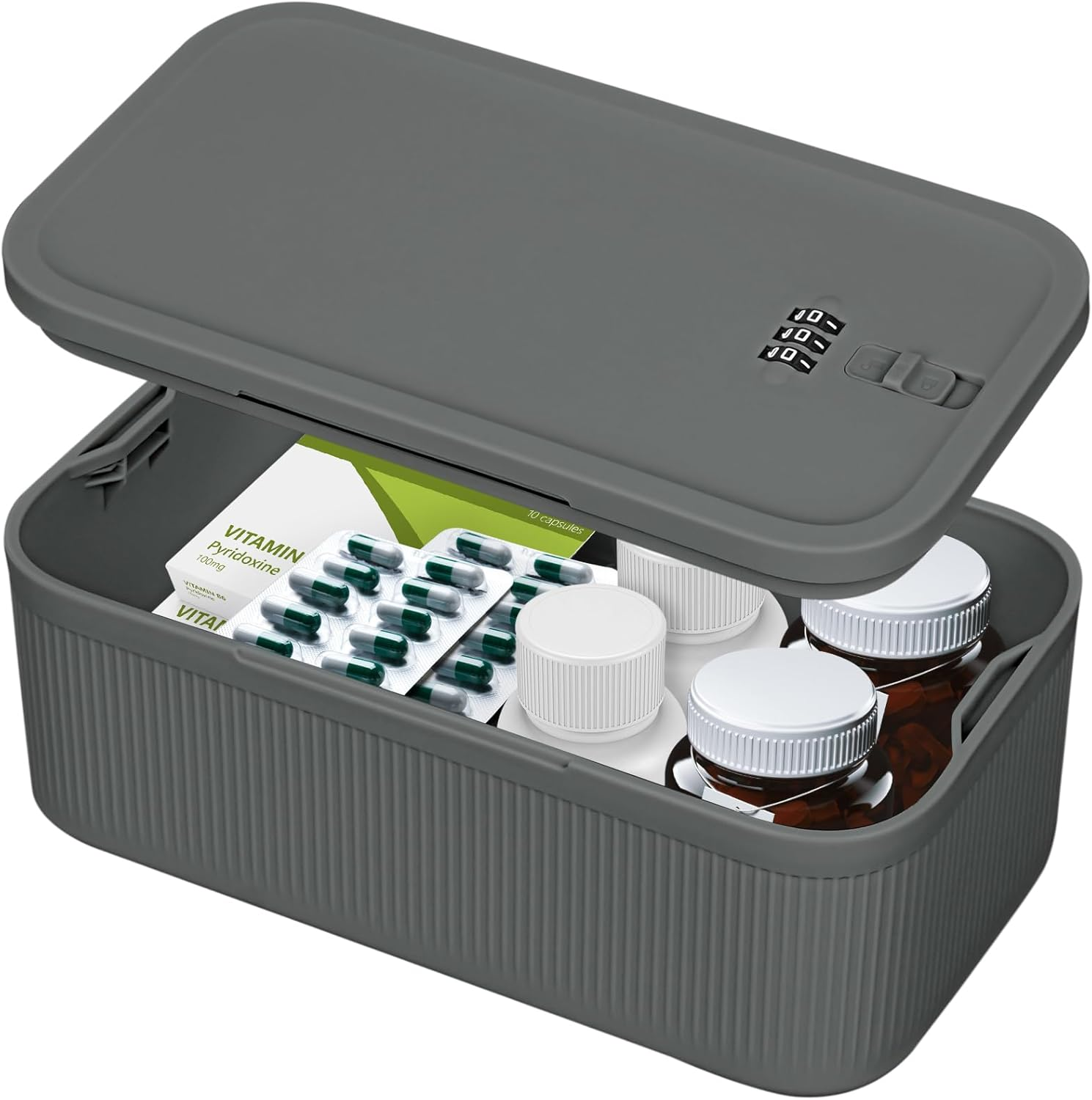 Lockable Storage Box, Refrigerator Lockbox for Personal Private Items,Snacks,Locking Cell Phone Smart Device Jail,Small Lock Box Mini Lockable Storage Container for Office,Home(Grey) image number 1