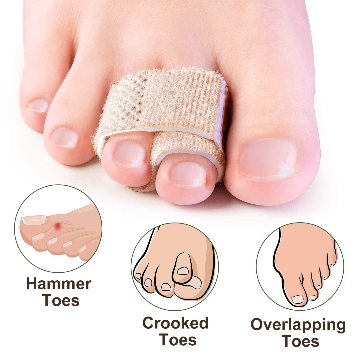 2Pcs Hammer Toe Straightener, Broken Toe Wraps,Toe Cushioned Bandages,Hammer Toe Splints for Correcting Hammer Toes, Broken Toes, Crooked Toes & Overlapping Toes Foot_Drop,Free Size image number 6