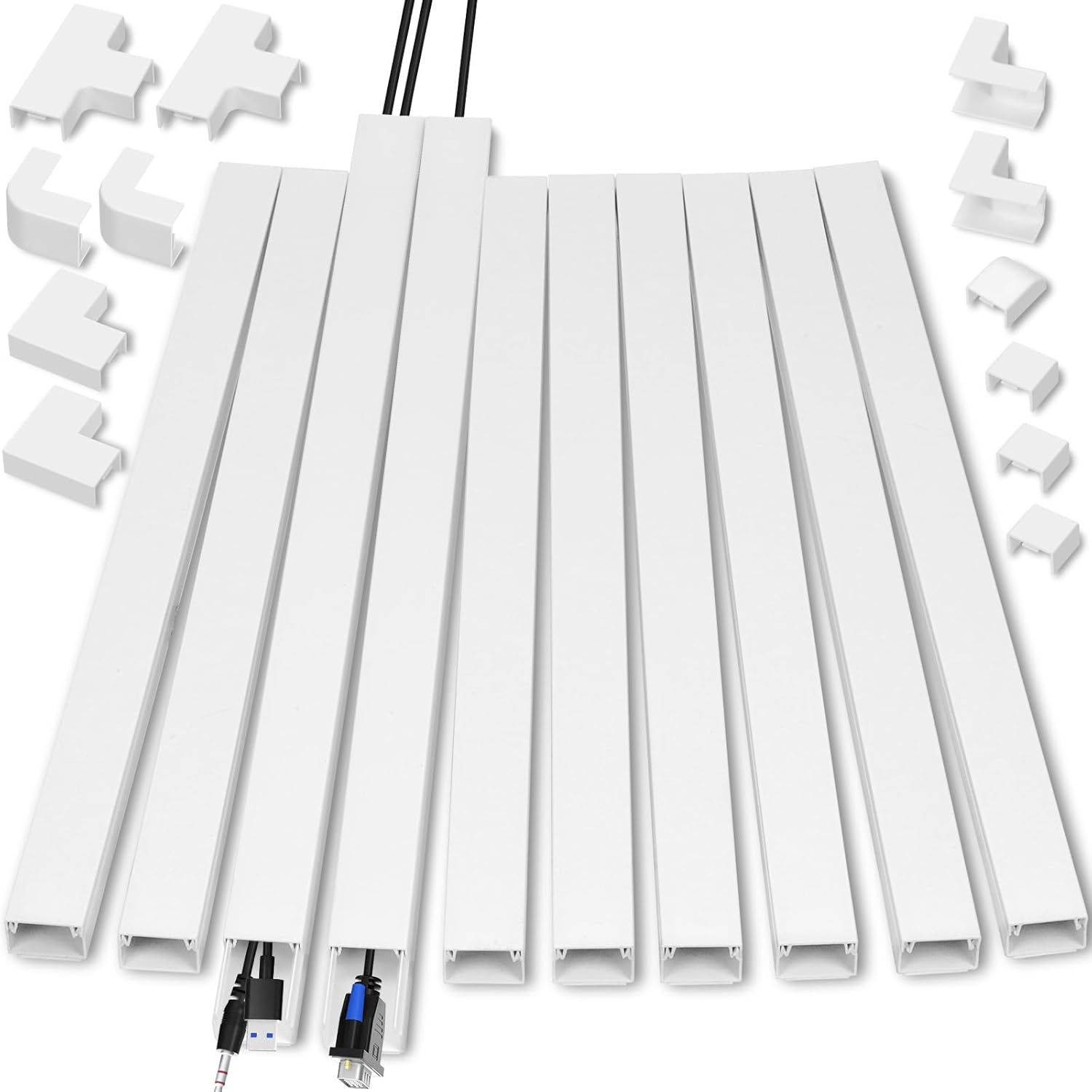 Swpeet 22Pcs 10 &times; W 0.96In &times; H 0.57In Paintable Cord Hider Kit, Cable Hider Cover Raceway Cord Management Cable Concealer Cord Covers for Wires on Wall Mounted TV image number 2