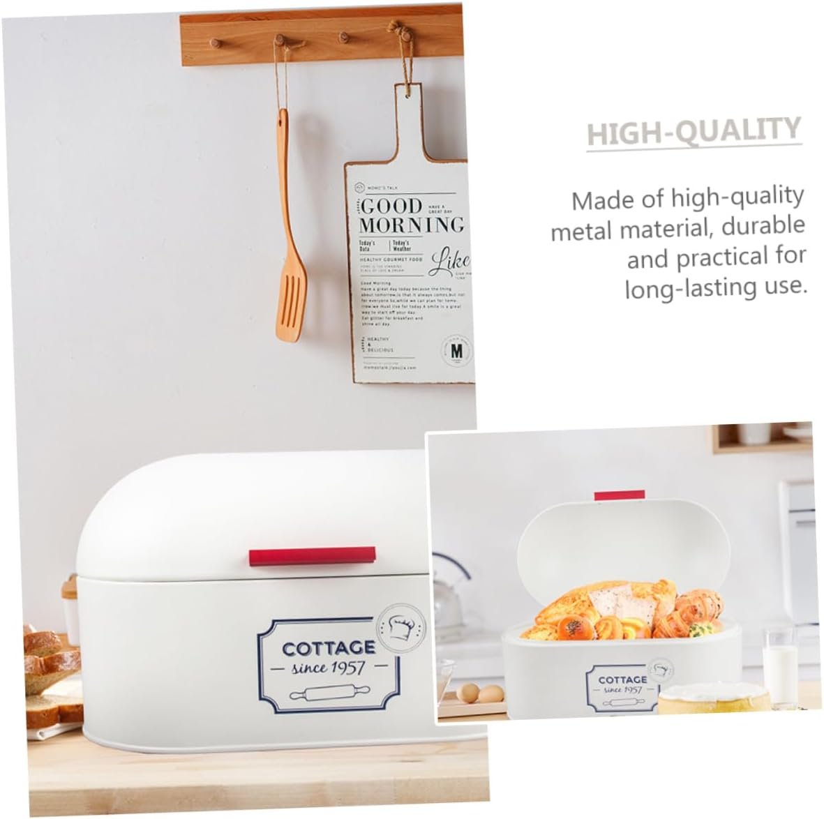 OKUMEYR European Bread Box Large Capacity Metal Bread Storage Bin White Dustproof Food Container for Kitchen and Home Use image number 4