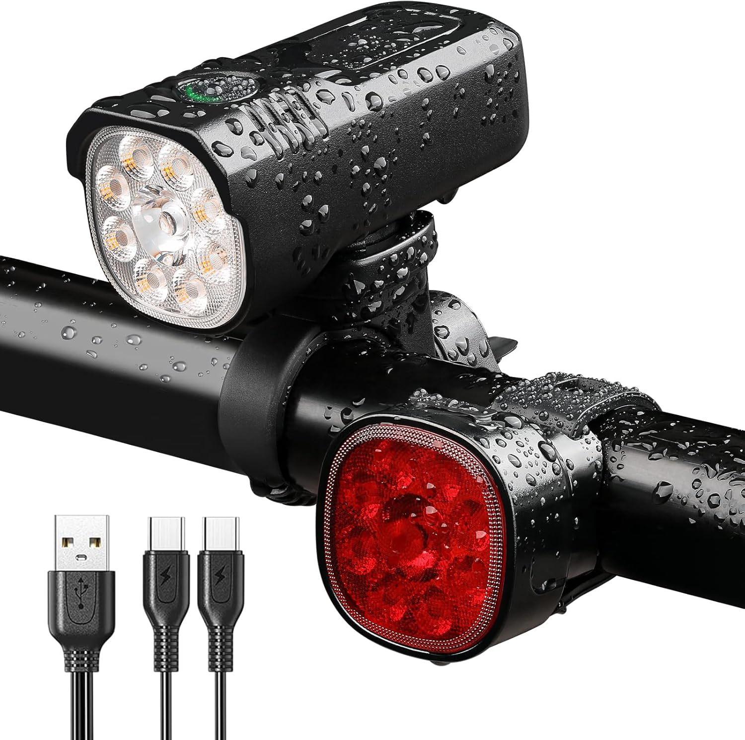 EDDIMENS Bike Lights Front and Back, Super Bright Bicycle Lights USB Rechargeable, 8+7 Lighting Modes, Fast Charging, IP65 Waterproof Bike Light Set for Night Riding, Camping, Mountain, Road