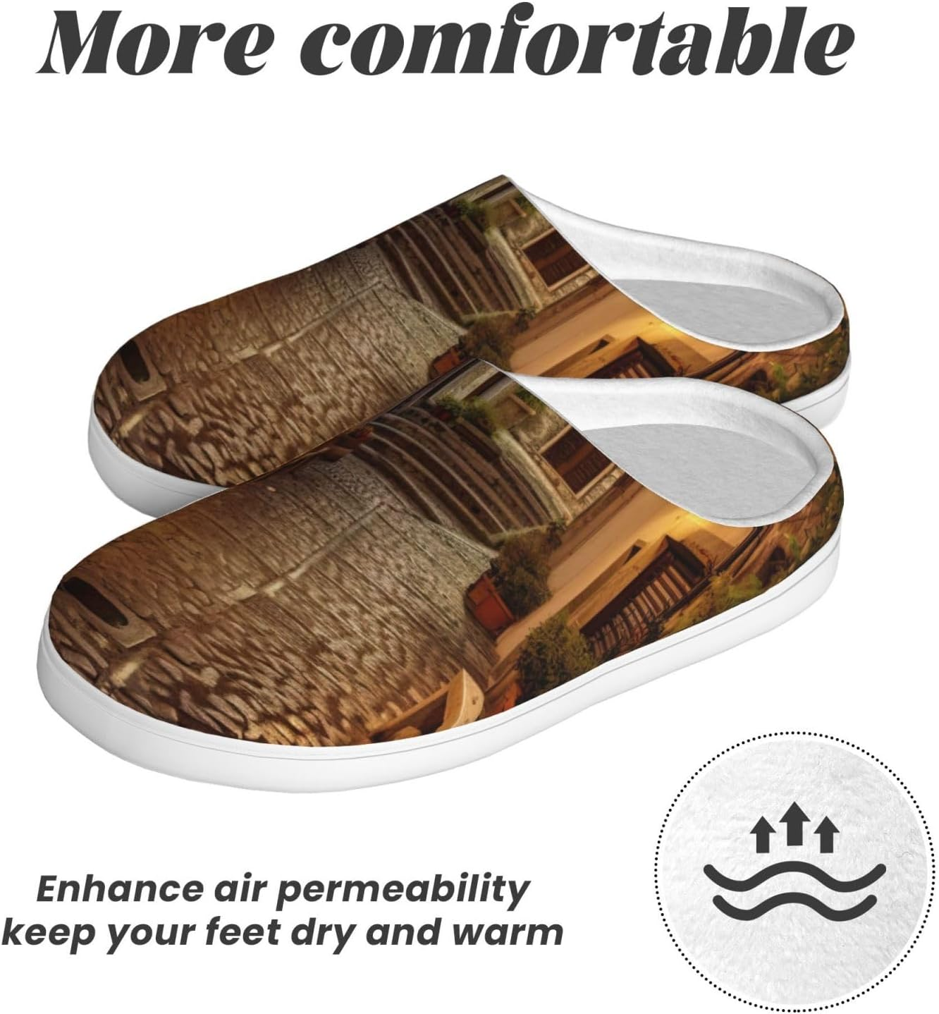 Italian Old Street Print Versatile Use anti Pilling Washable Slippers for Women Men Cozy Stylish Shoes, Black, 5 image number 5