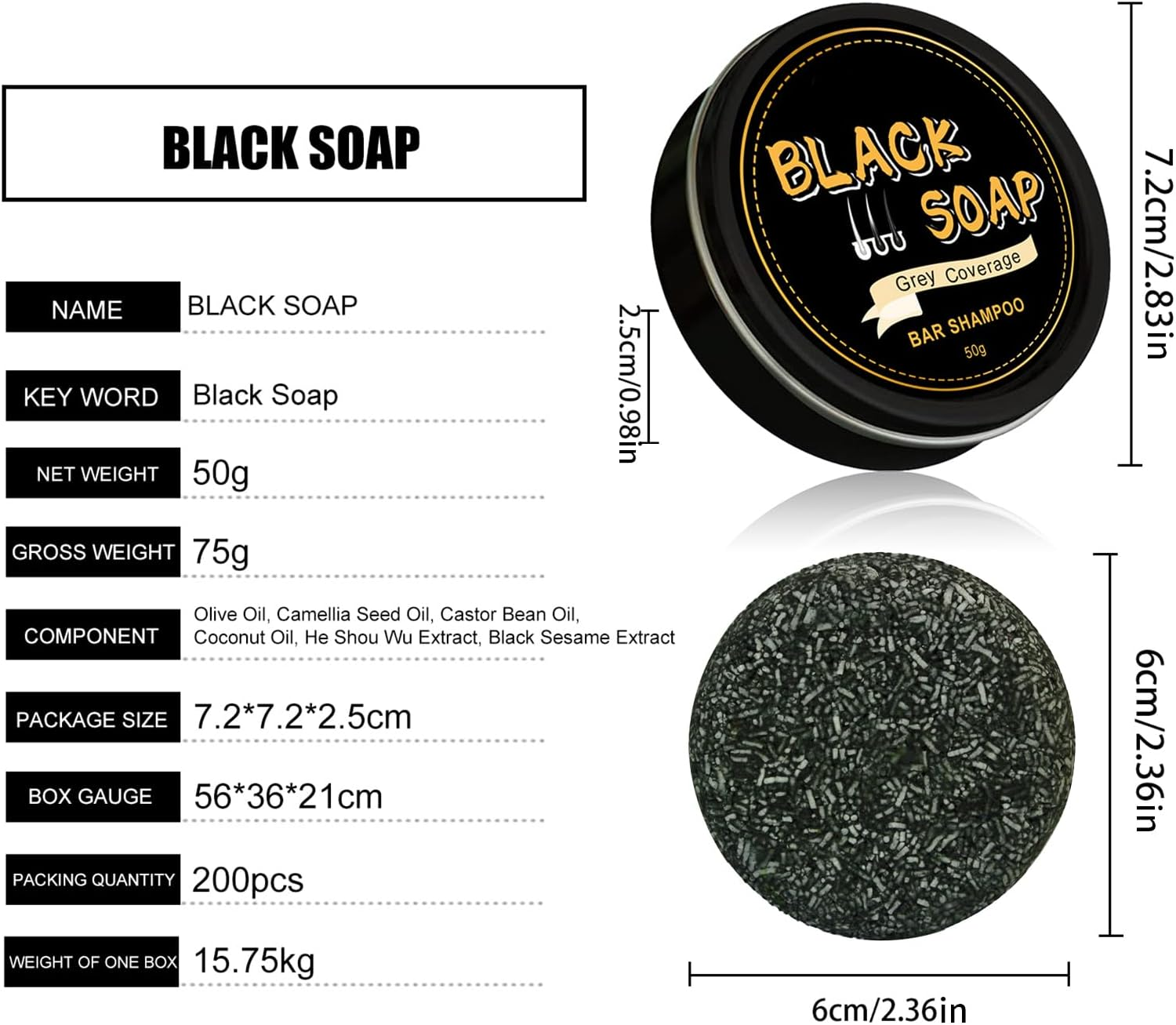 50G Hair Darkening Shampoo Bar, Gray Hair Darken Bar Soap, Anti-Grey for Shiny Mane Root Activator, Moisturizing Shampoo for Men and Women Suitable for Beard Eyebrows Use image number 5