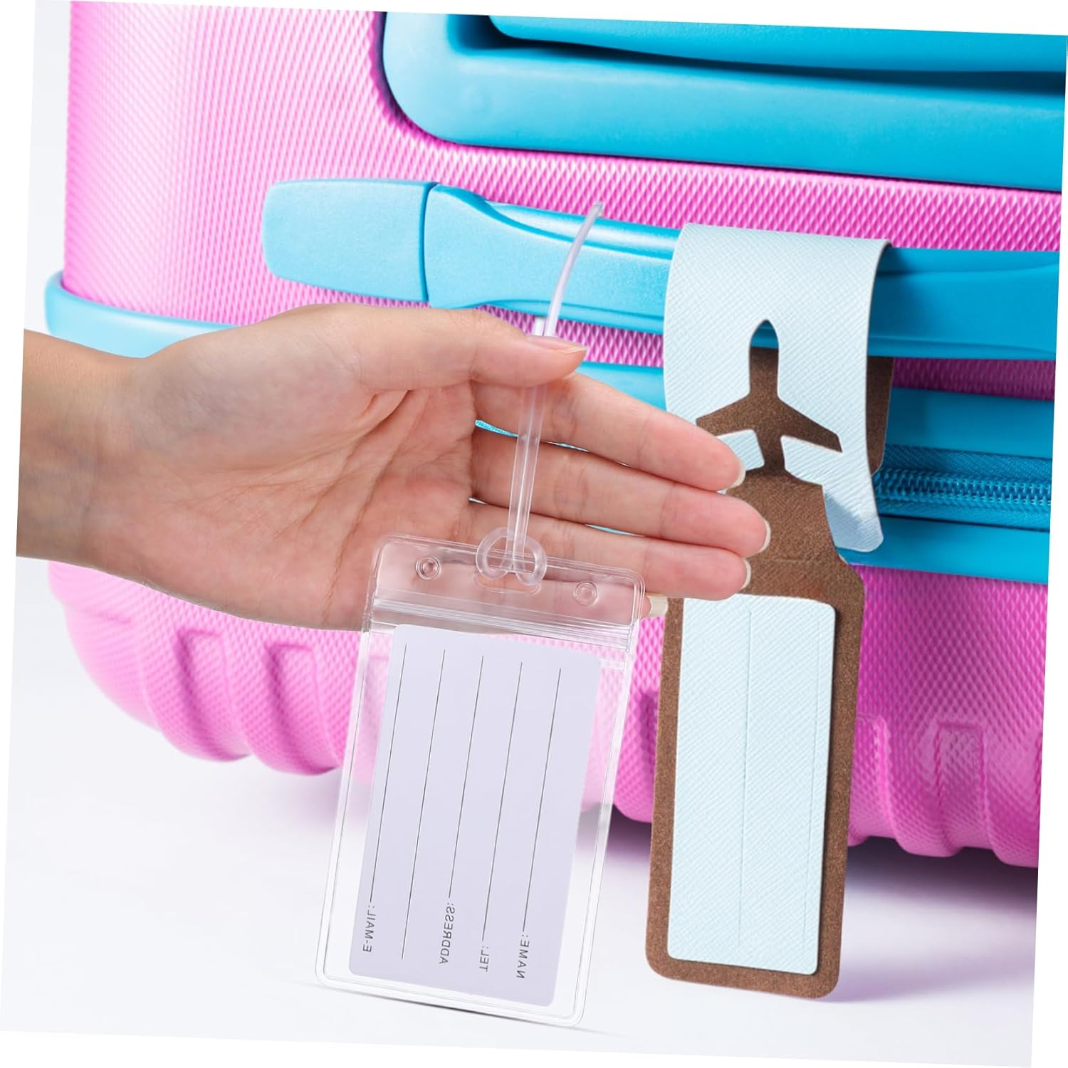 DIKACA Clear Luggage Tags Reusable Travel Tag Card Holders with Loops Plastic Sleeves for Suitcases Backpacks More Resealable Closure for Easy Updates image number 4