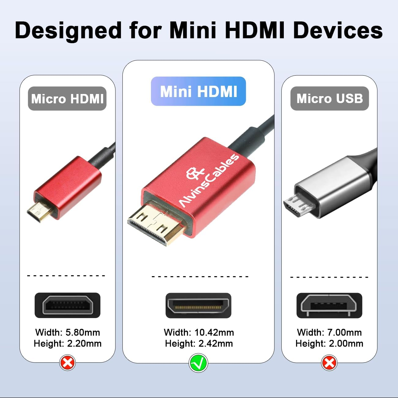 Alvin'S Cables 8K High Speed Mini HDMI to HDMI Coiled Cable, Aluminum 8K@60Hz 4K@240Hz HDMI 2.1, Compatible with Camera, Camcorder, Tablet and Graphics/Video Card, Laptop, Projector image number 3