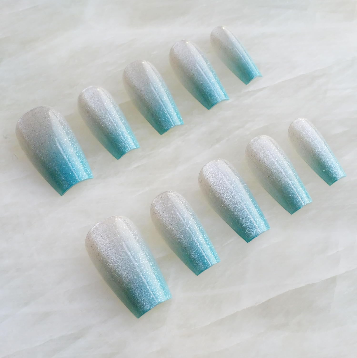 Glossy Cat Eye Ballerina Press-On Acrylic Nails, Coffin Style (Blue) (Blue, S) image number 1