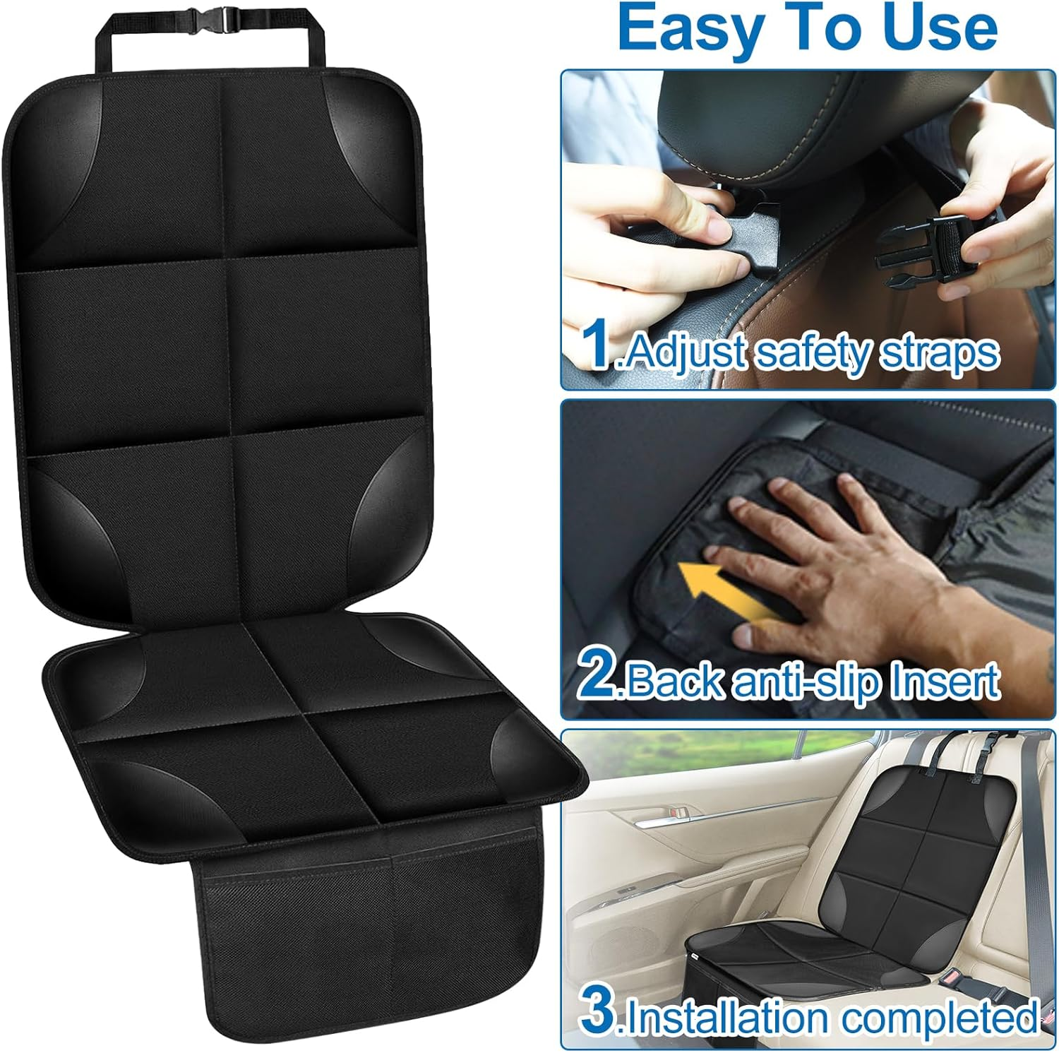 Car Seat Protector for Child Car Seat, 600D Fabric Waterproof Car Seat Cover with Non-Slip Backing, Seat Protector under Baby Car Seat Protectors for Car Back Seat (2 Pack) image number 6