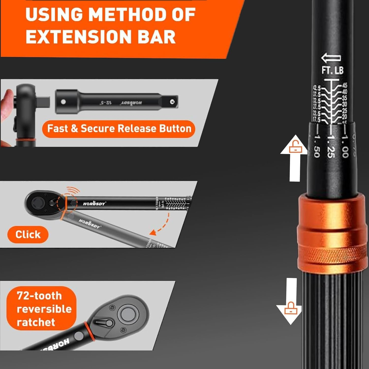 33-Piece 1/4" Torque Wrench Set, (2-25Nm) Dual Direction Adjustable 72 Tooth for Bike and Motorcycle Maintenance,With Extension Pole and Storage Box image number 4
