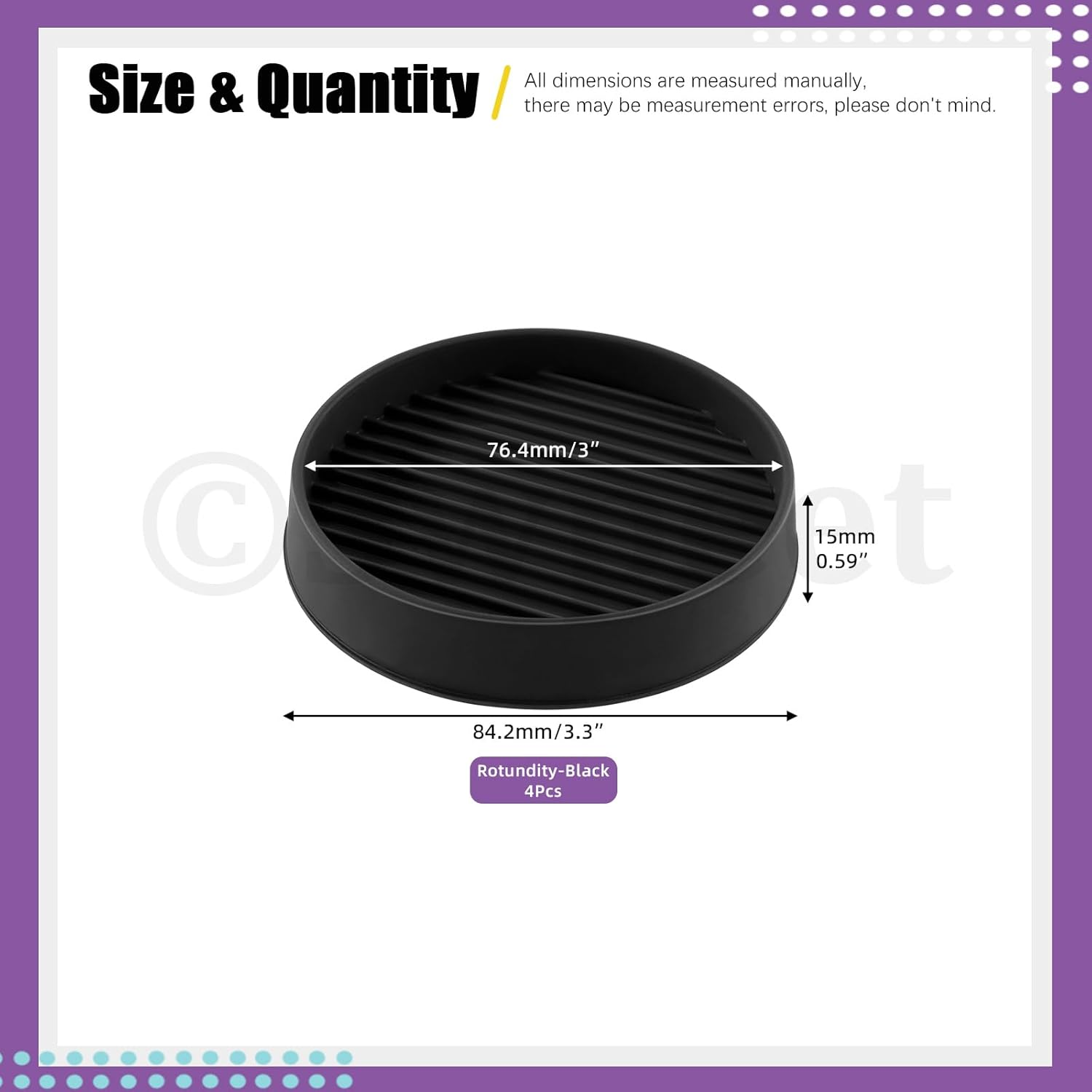 Swpeet 4Pcs 3" X 3" round Black Rubber anti Skid Caster Cups Non Slip Furniture Pads Kit, Anti-Slip Gripper, anti Skid Furniture Feet anti Slide Floor Stoppers for Bed Couch Table Chair Stoppers image number 1