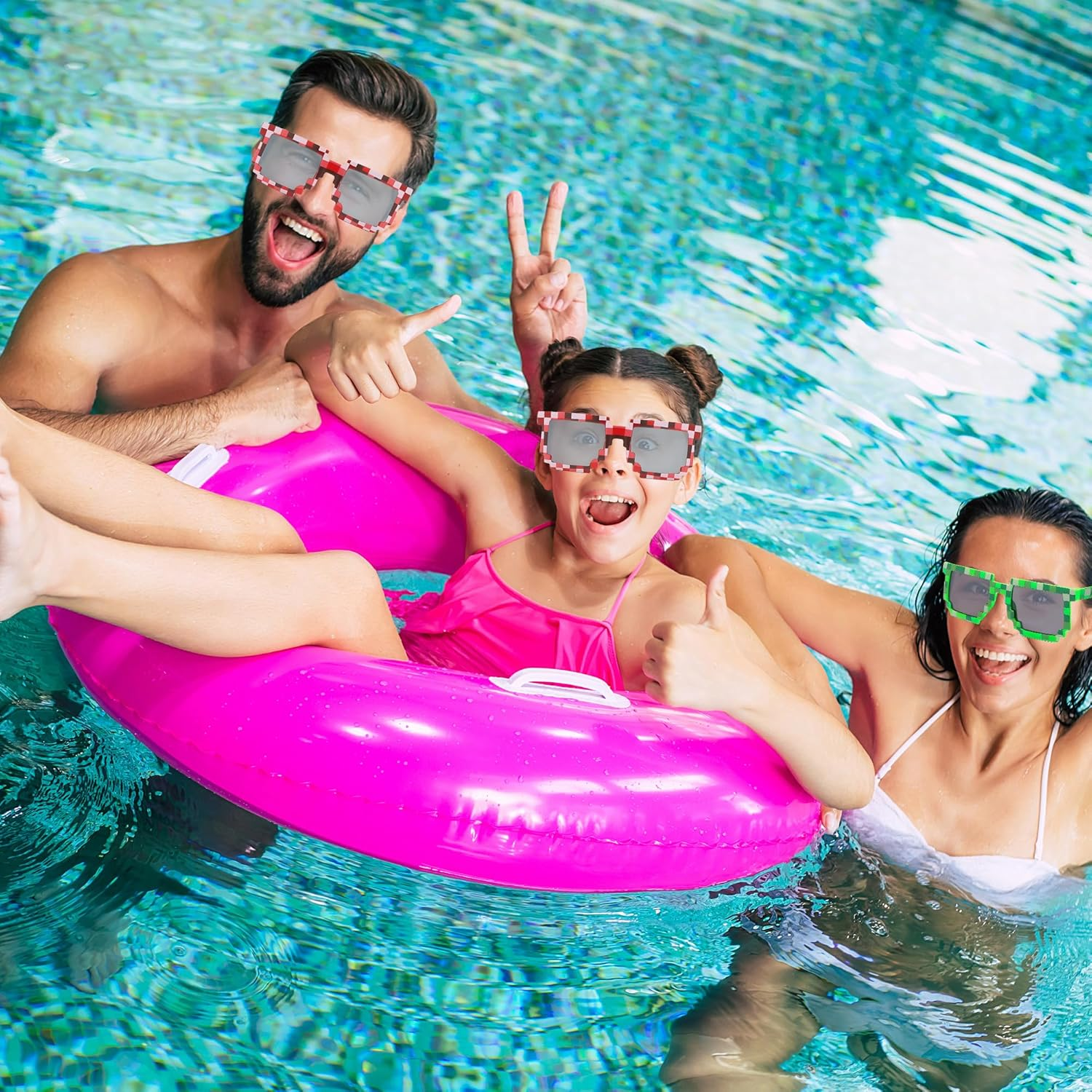 8Pcs Mosaic Party Glasses for Kids & Adults - 8 Colorful Plastic Pixel Sunglasses, Unisex Party Favors for Birthday, Game, Mining Theme Parties (Durable, 14.2Cm) image number 6