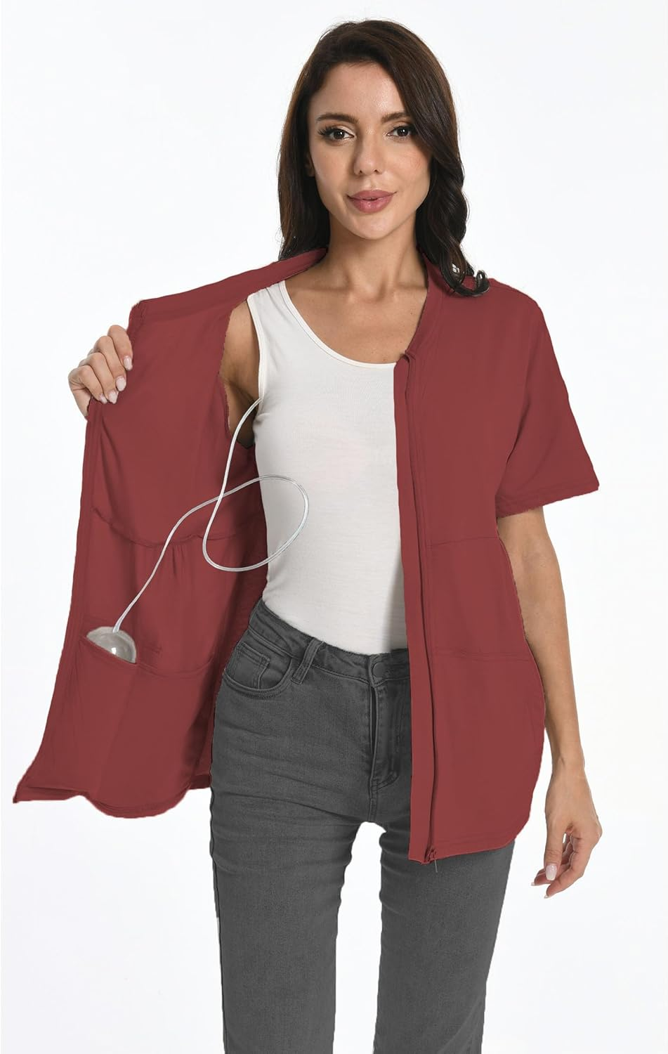 Post Mastectomy Zip Shirts with Drain Pockets Surgery Recovery Must Haves Clothing Comfy Short Sleeve Shirts