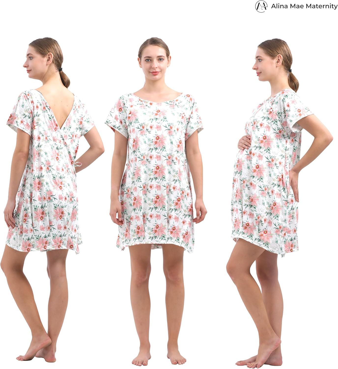 Labor and Delivery Gown for Hospital with Pockets Open Back Nursing Pajamas for Women Breastfeeding Maternity Nightgown image number 4