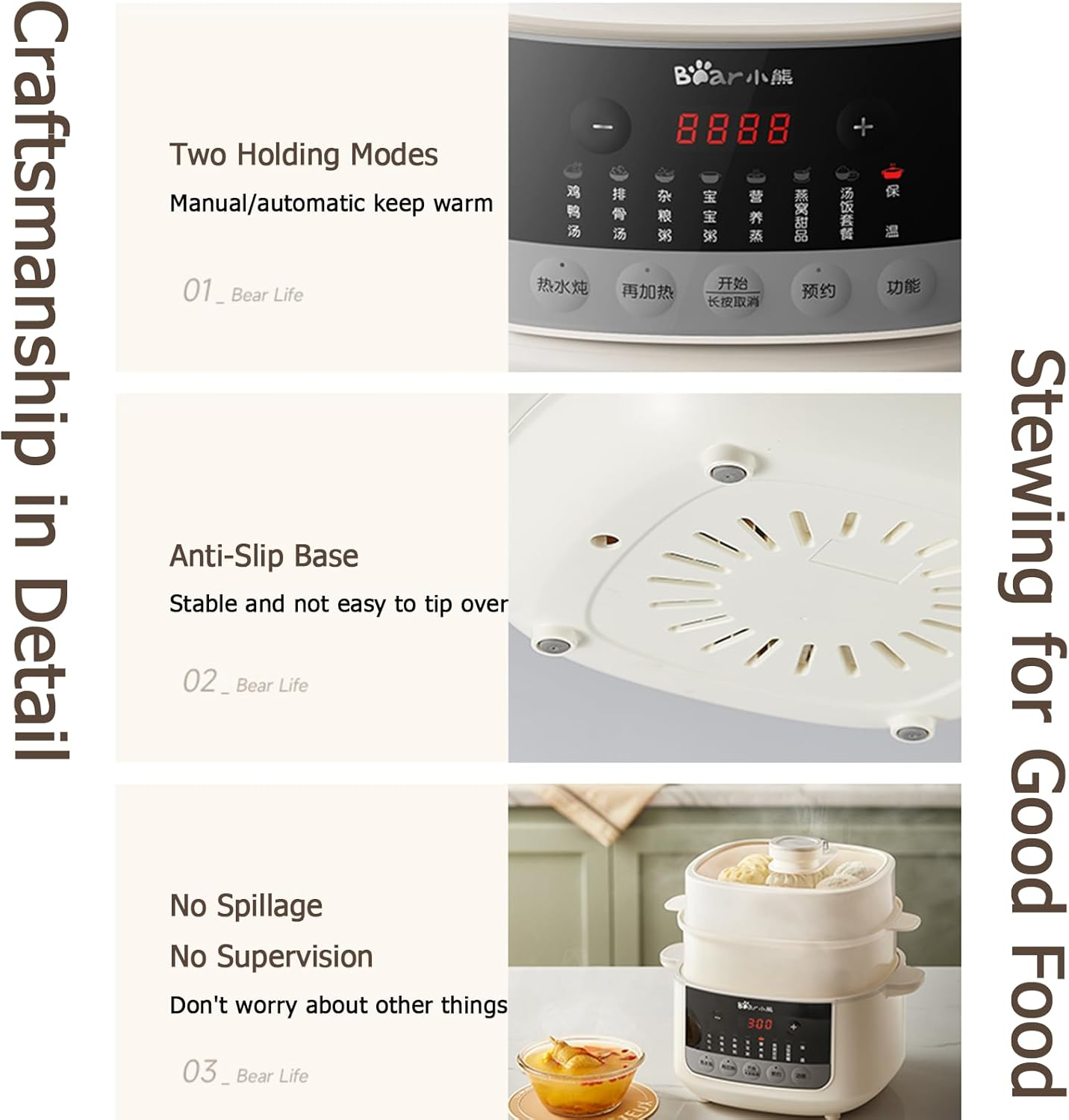 Bear Multi-Functional Electric Stew Pot, 4.1L Micro-Pressure Cooker with 24H Appointment & 8H Keep Warm, Ideal for Soup/Stew/Porridge (Chinese Panel) image number 2