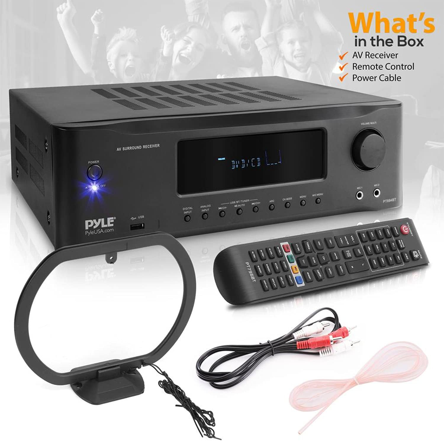 Pyle 7.1-Channel Hi-Fi Bluetooth Stereo Amplifier - 2000 Watt AV Home Theater Speaker Subwoofer Surround Sound Receiver W/Radio, USB, RCA, HDMI, MIC In, Supports 4K UHD TV, 3D, Blu-Ray - PT796BT image number 4