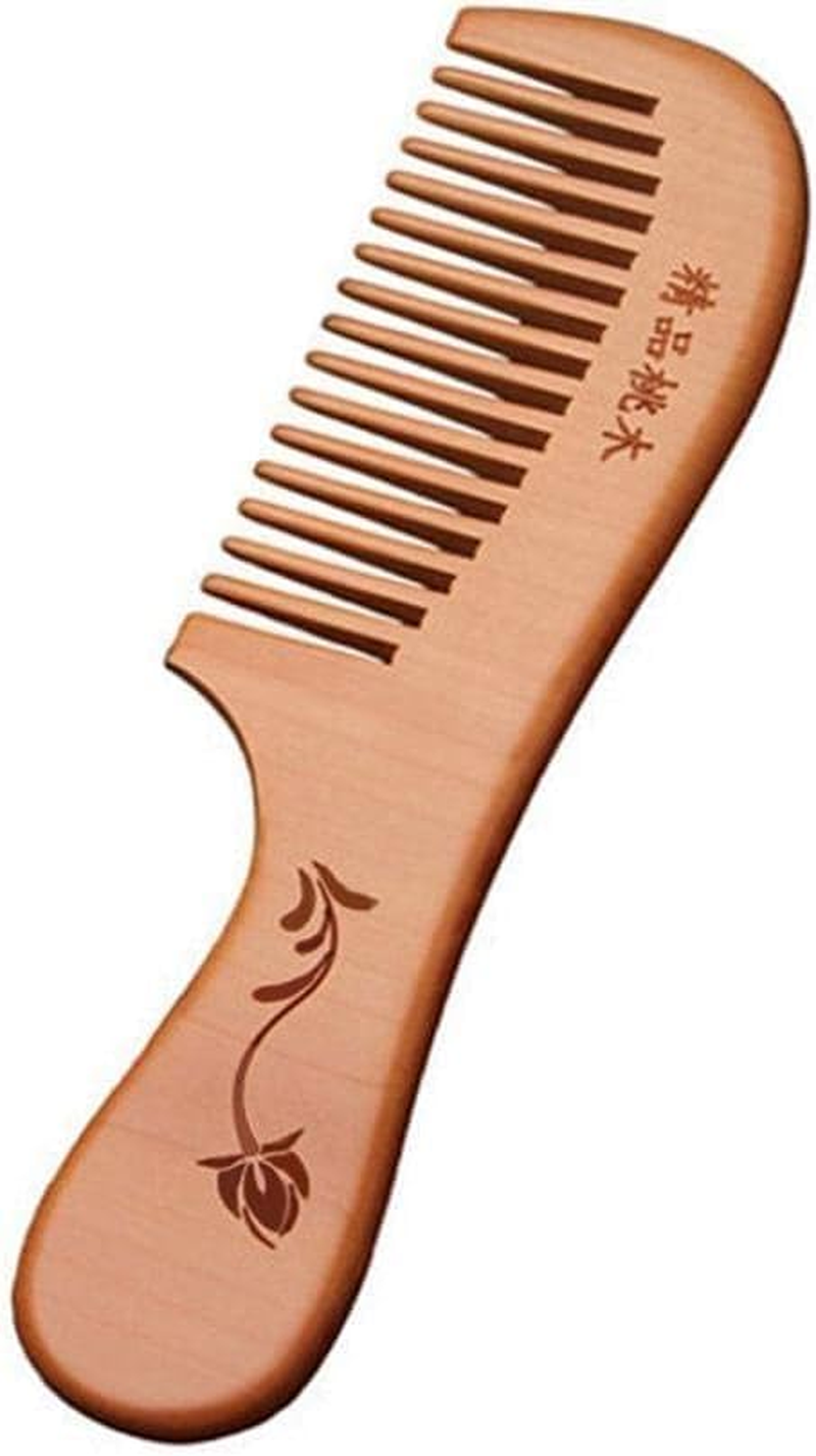 Natural Wooden Wide Tooth Hair Comb Natural Sandalwood Handmade Wood 18Cm Floral Print Care Beauty Comb Massage Hair image number 2