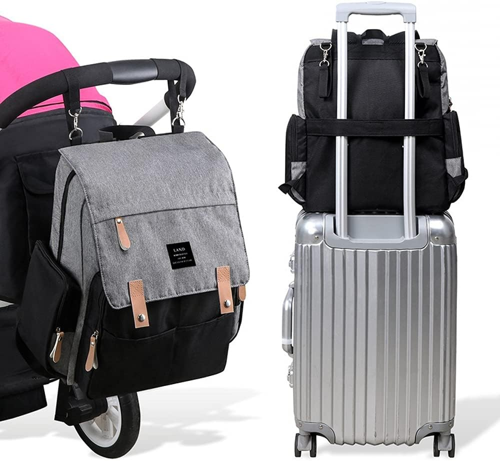 Land Diaper Bag Multi-Function Waterproof Travel Backpack Nappy Bags Insulated Compartment Pockets Wipes Pocket, Navy Blue, Large