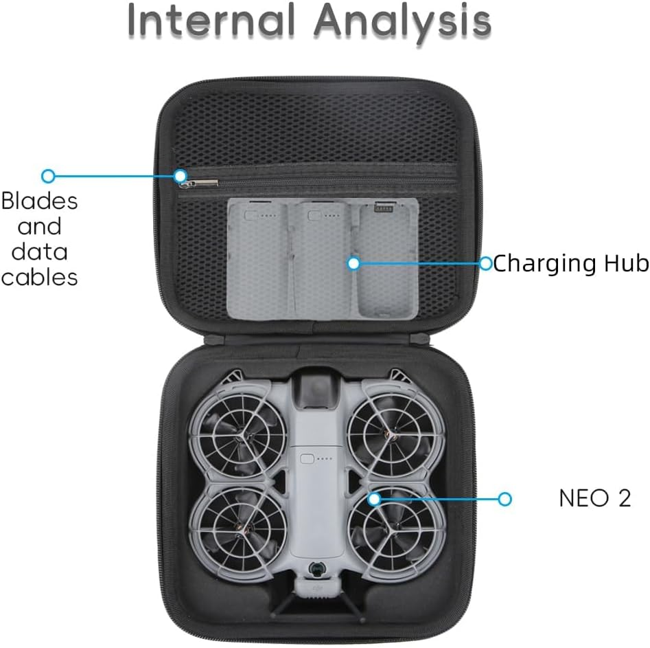 TEHAOUU Portable Case Compatible with DJI NEO 2, Storage Bag with EPE Liner, Drone Accessory Organizer (Black) - Black image number 4
