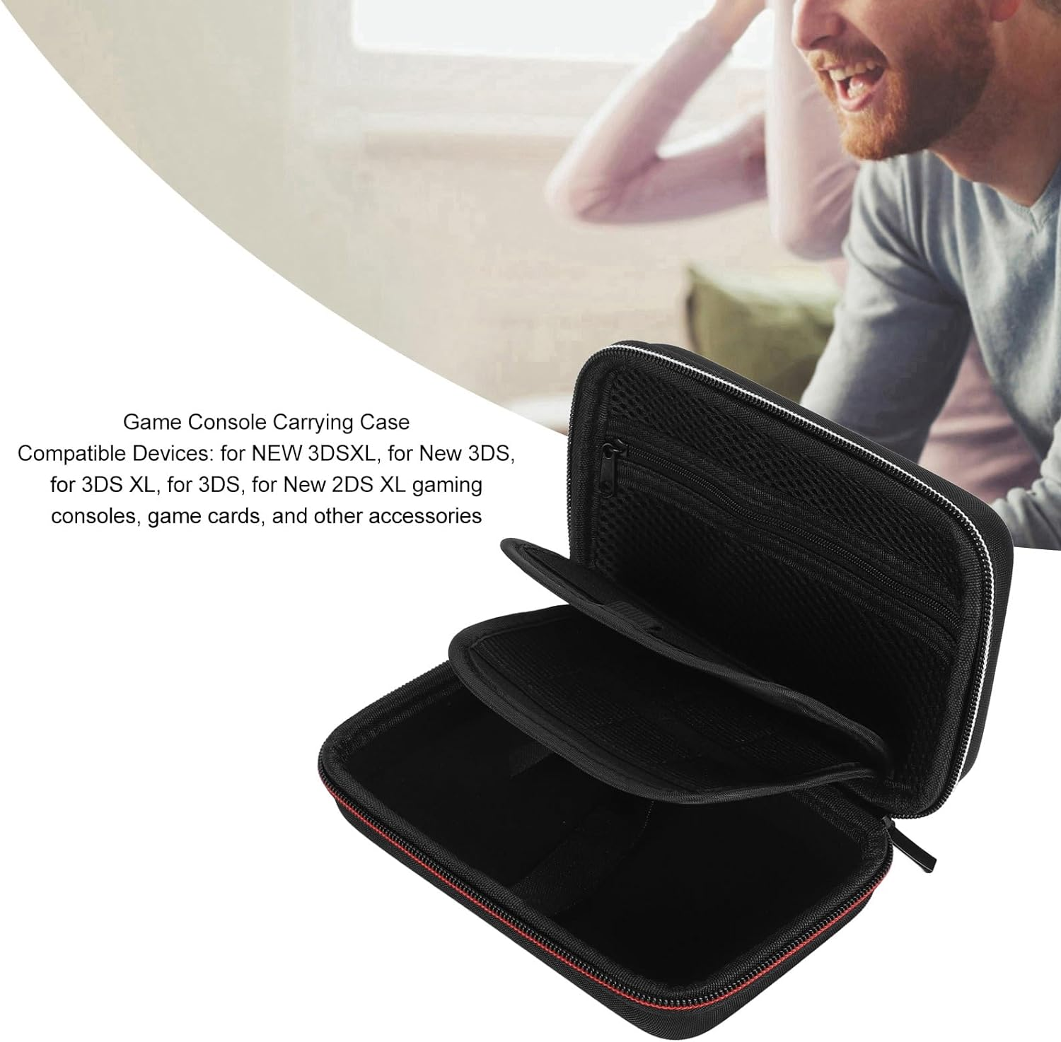 3DS XL Case, Portable Travel Case Pouch Protective Hard Shell for for New 3DS XL 2DS XL Consoles with Game Slots and Zip Pocket image number 3