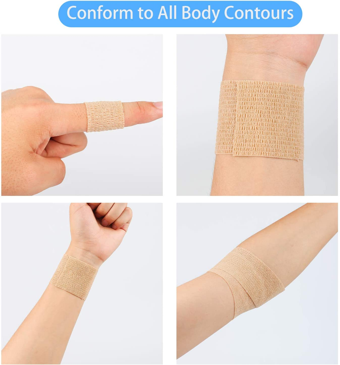 Self Adherent Cohesive Wrap Bandages 2 Inches X 5 Yards, 12 Count, First Aid Tape, Elastic Self Adhesive Tape, Athletic, Sports Wrap Tape, Bandage Wrap for Sports, Wrist, Skin Colour Athletic Tape image number 4