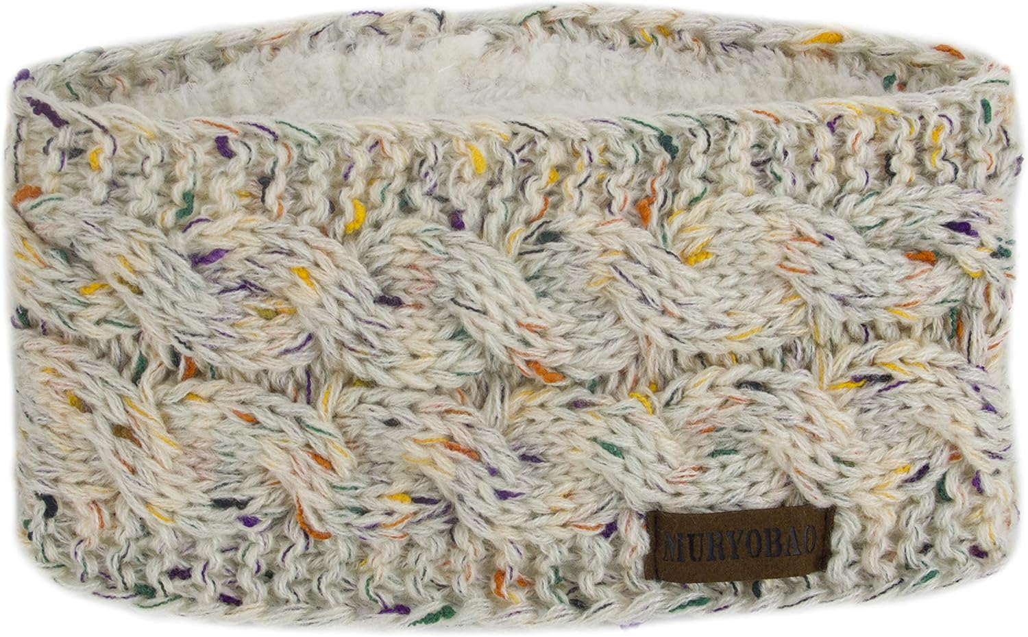 Muryobao Women Winter Warm Headband Fuzzy Fleece Lined Stretch Thick Cable Knit Head Wrap Ear Warmer (Wine Red)