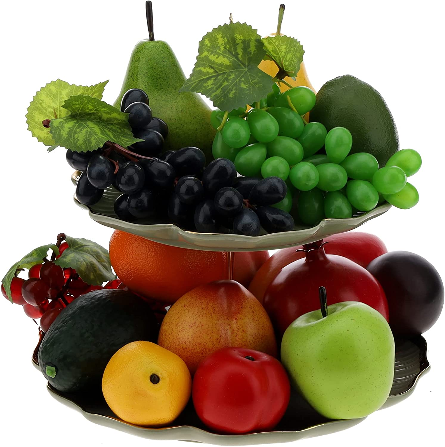 Gresorth Fake Mixed Fruit Artificial Apple, Peach, Pear, Orange, Grape, Mango, Lemon, Pomegranate, Avocado, Kiwi Model Home Kitchen Decoration - 17 Pcs image number 2