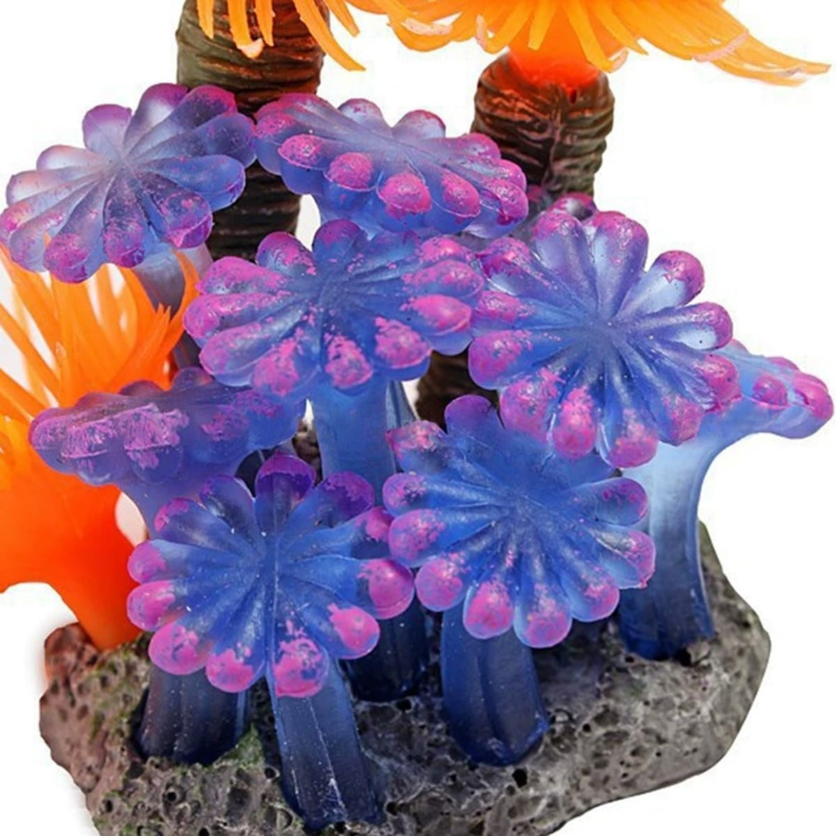 AIMALL Artificial Marine Anemone, Soft Coral Simulation for Aquariums, 2.36 X 1.96 X 3.14 Inches, Fluorescent Colors, Stable Base image number 3