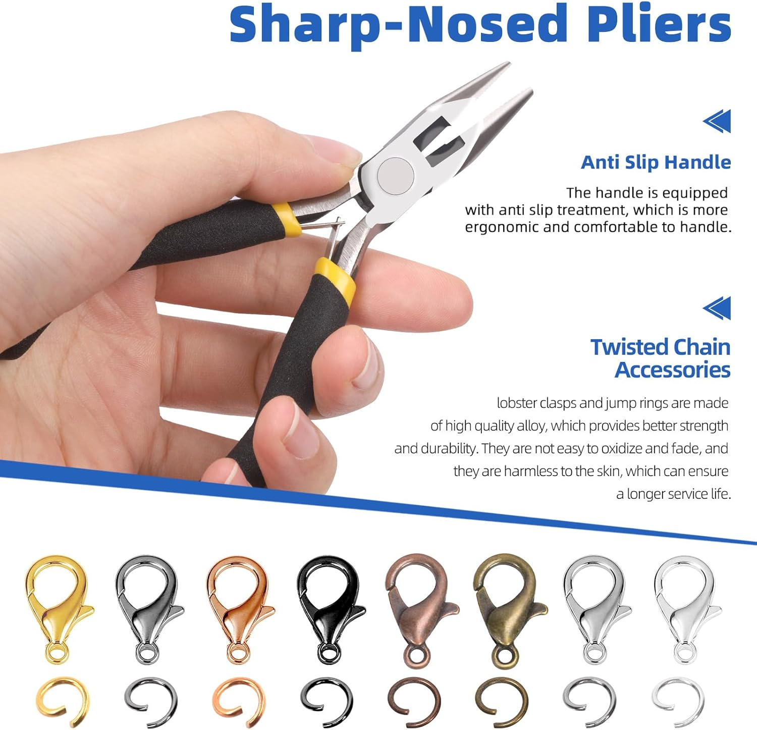 Glarks 102Pcs 30 Feet White Cable Link Chains Set with Lobster Clasps and Jump Rings for Jewelry Making - Black image number 5